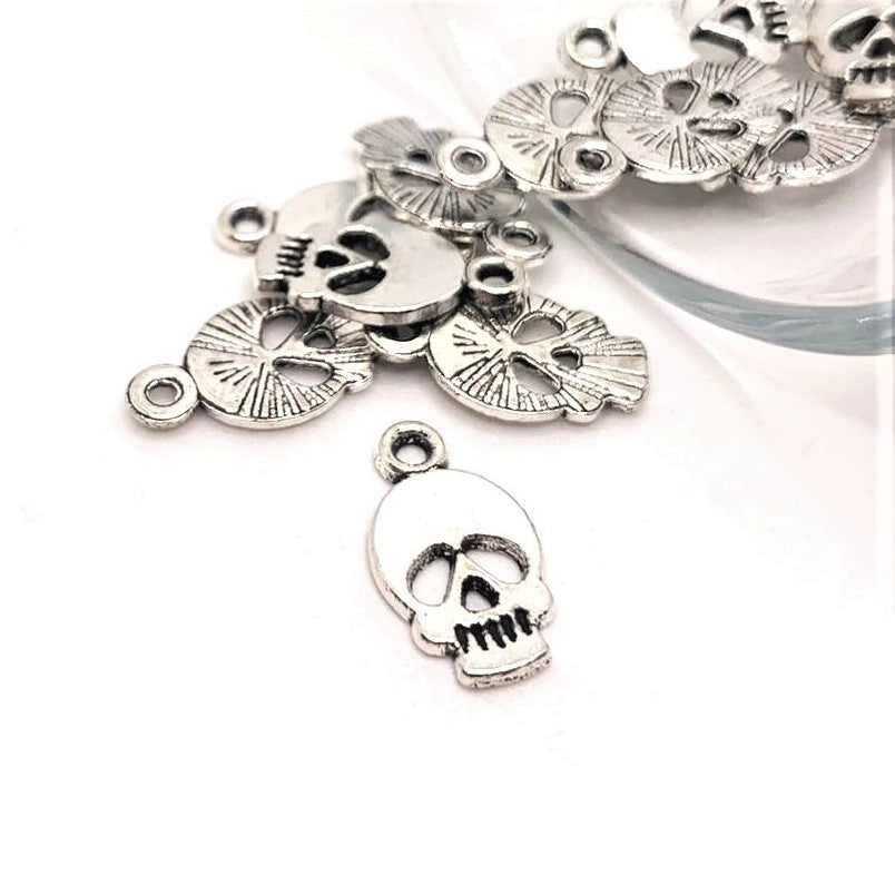 Small Silver Skull Charms, 14x8mm