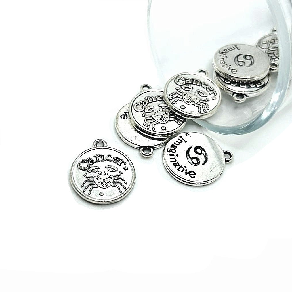 Silver Cancer Zodiac/Astrology Coin Charms, 17x20mm