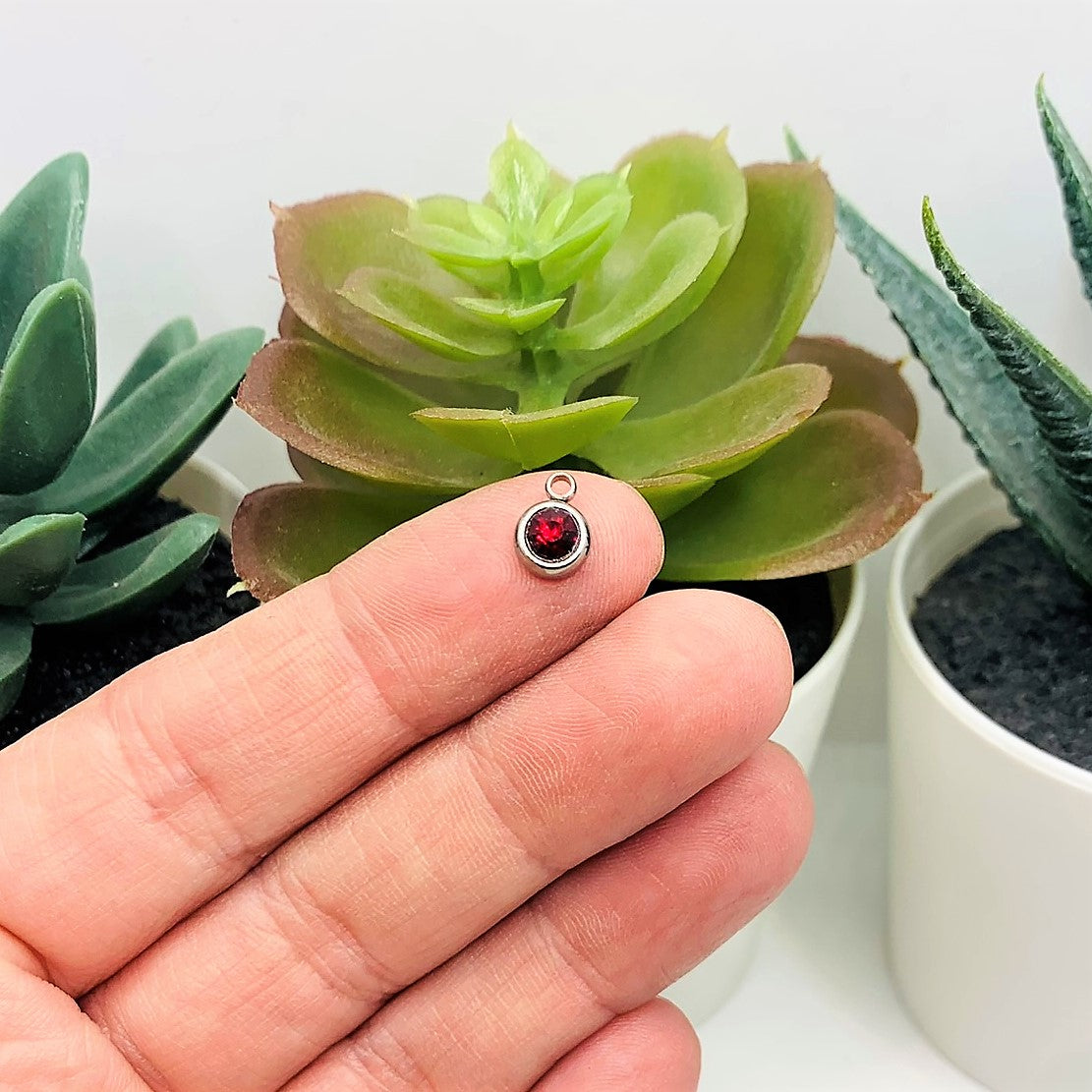 201 Stainless Steel, Dark Red Garnet January Birthstone Rhinestone Charms, 8x6mm