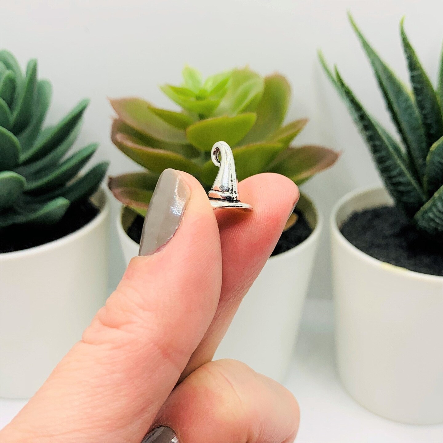 Silver Witch Hat 3D Charms, 11x11mm