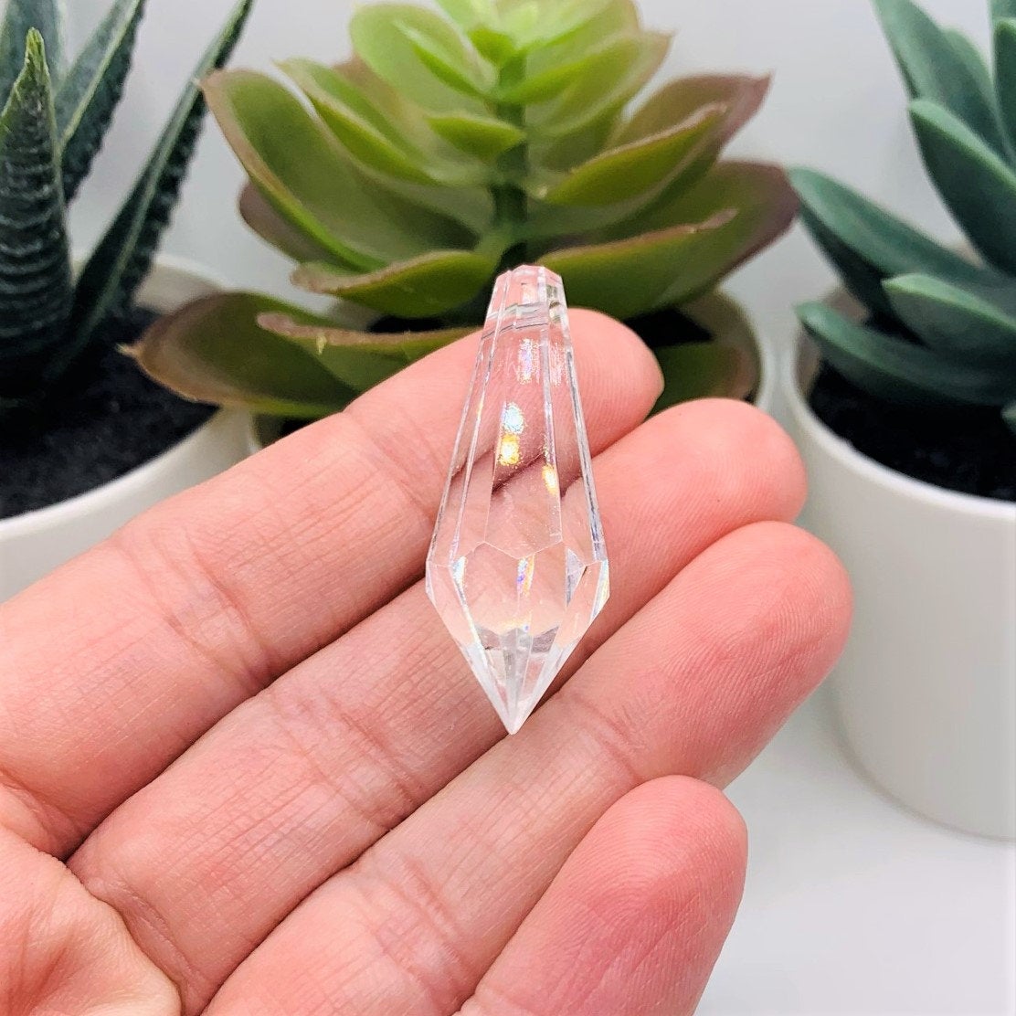 Large Acrylic Crystal Faceted Teardrop Pendants, 38x13mm