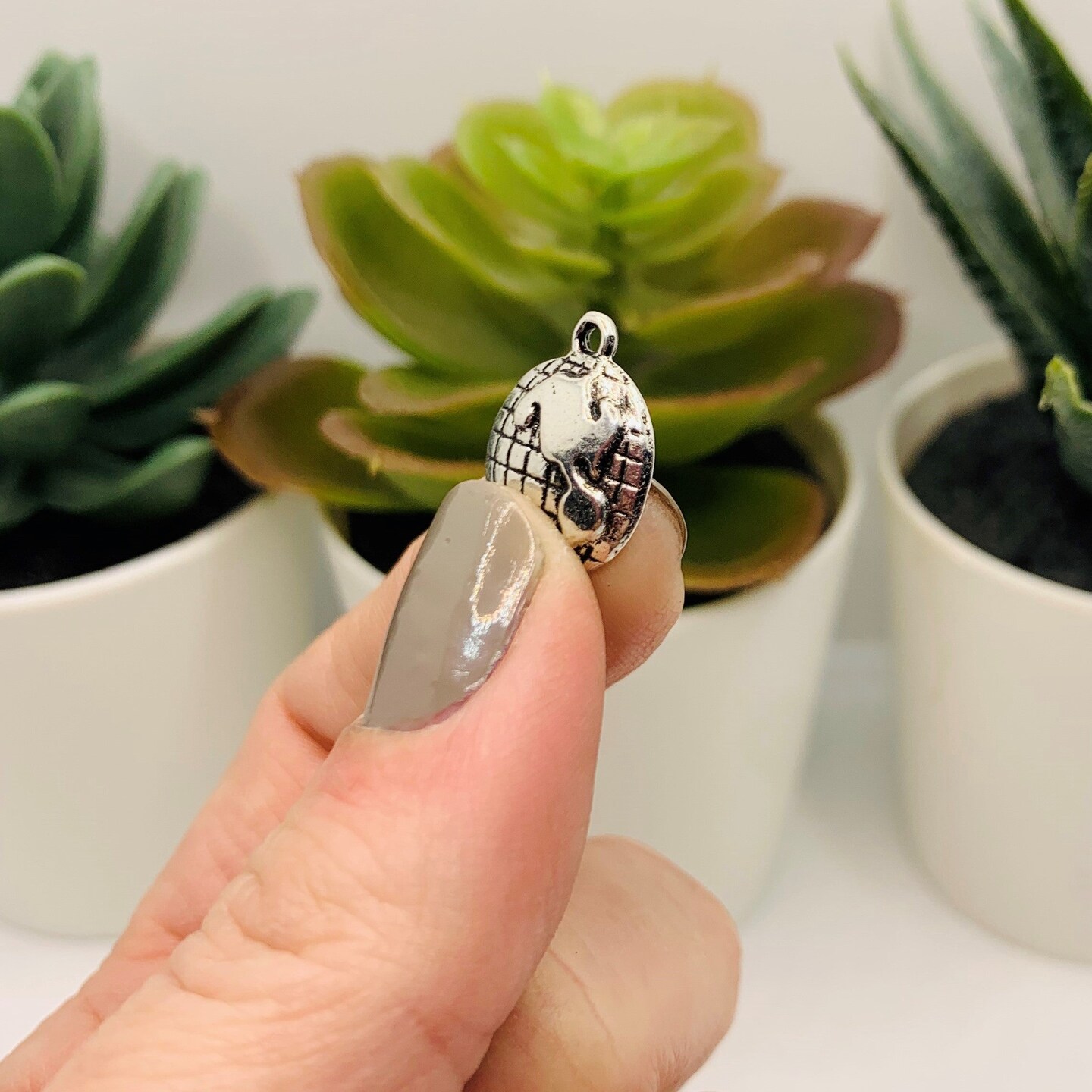 Silver Earth Globe Charms, 24x20mm