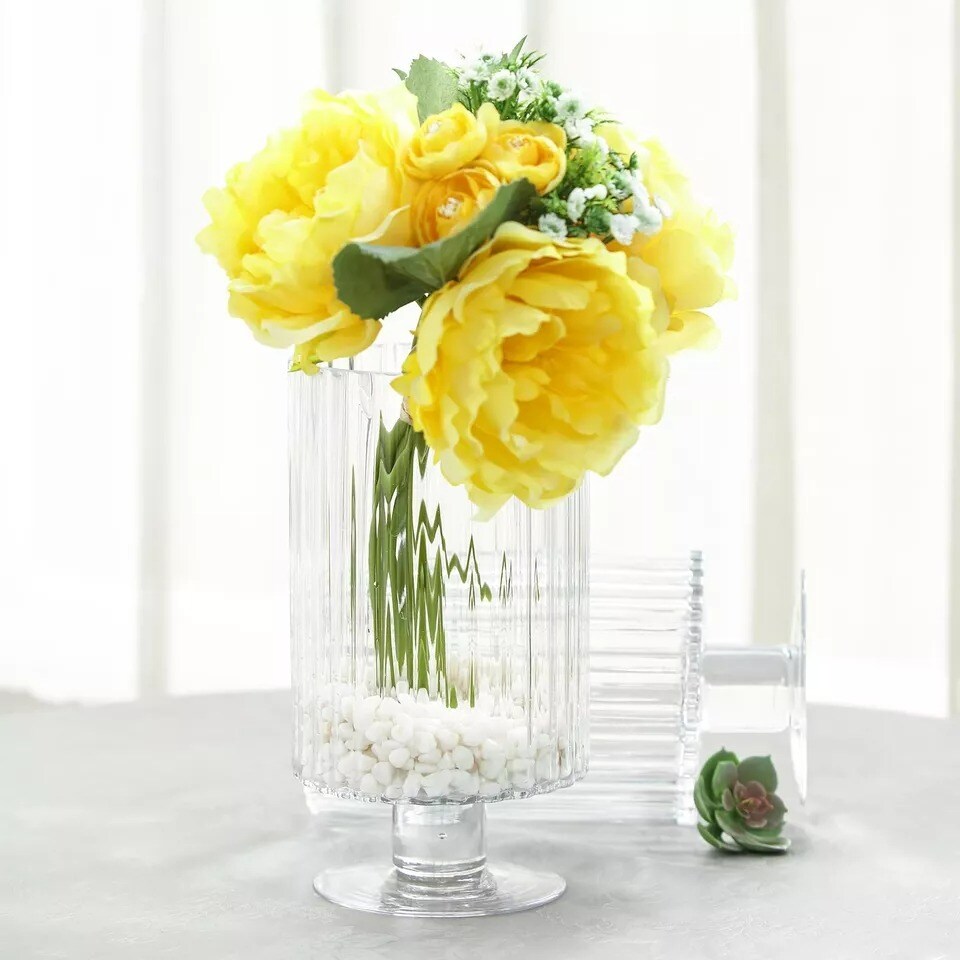 2 pcs 9&#x22; Clear Ribbed Pedestal Glass Vases Wedding Home Centerpieces Decorations