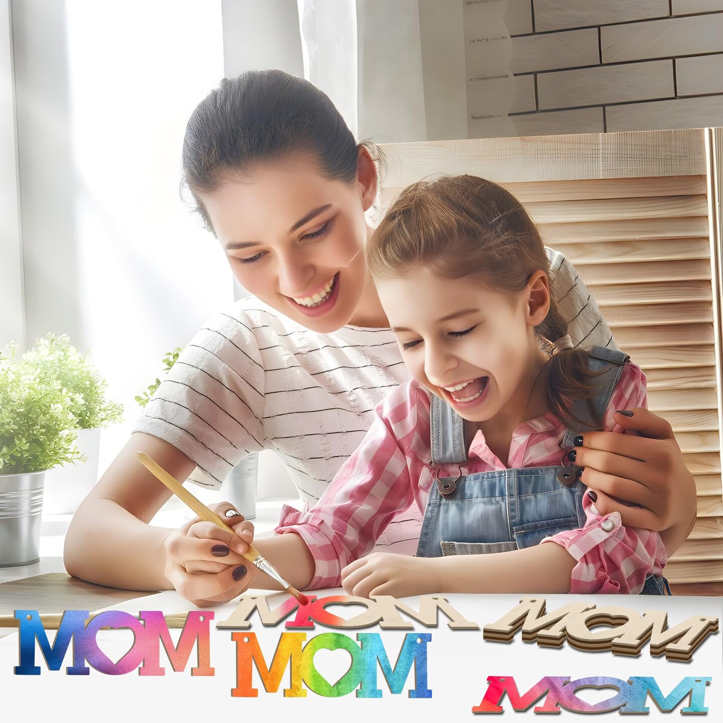 Mum 30Pcs Unfinished Wooden Mother's Day Gift Ornaments DIY Craft Mother Birthday Present-30Pack Paintable Blank Natural Mom Cutouts Hanging Wood Slices for Kids Art Crafts DIY Gift for Mom