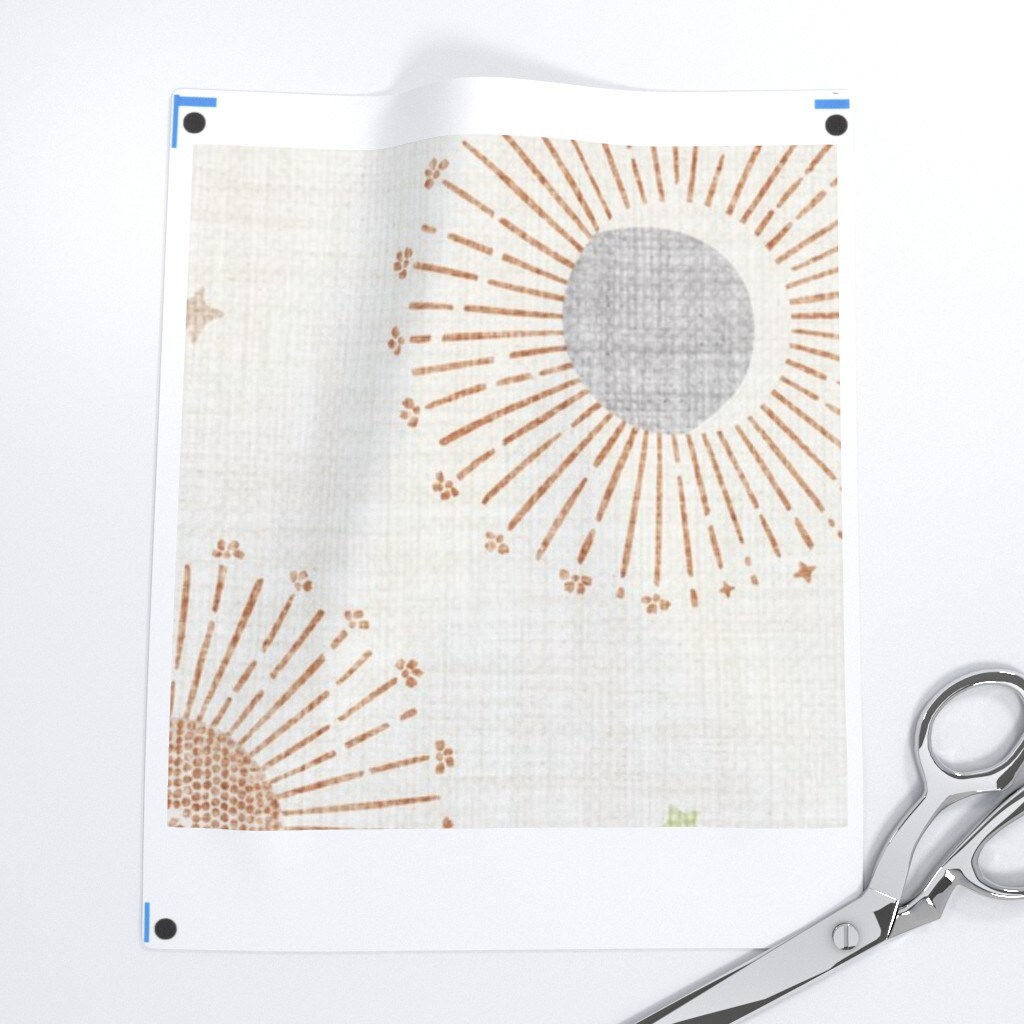 Boho Baby Kids Celestial Sun Stars Moon Sky Sunburst Bohemian Moonbeams Crosshatch Dots Lines Neutral Earth Tones Crescent Custom Printed Fabric by Spoonflower Various Fabrics by the Yard or Fat Quarter