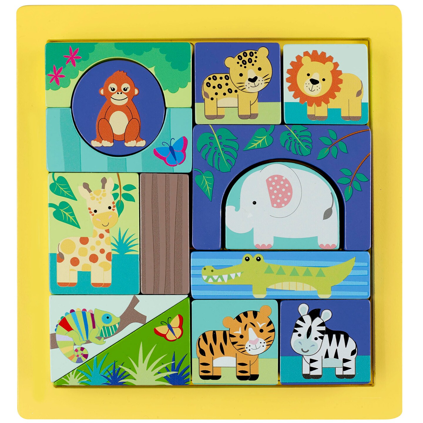Orange Tree Toys: Jungle Animals: Block Puzzle - Hand Painted Colorful Wooden Puzzle, Educational Toy, FSC Certified, Kids & Toddlers, Ages 1+