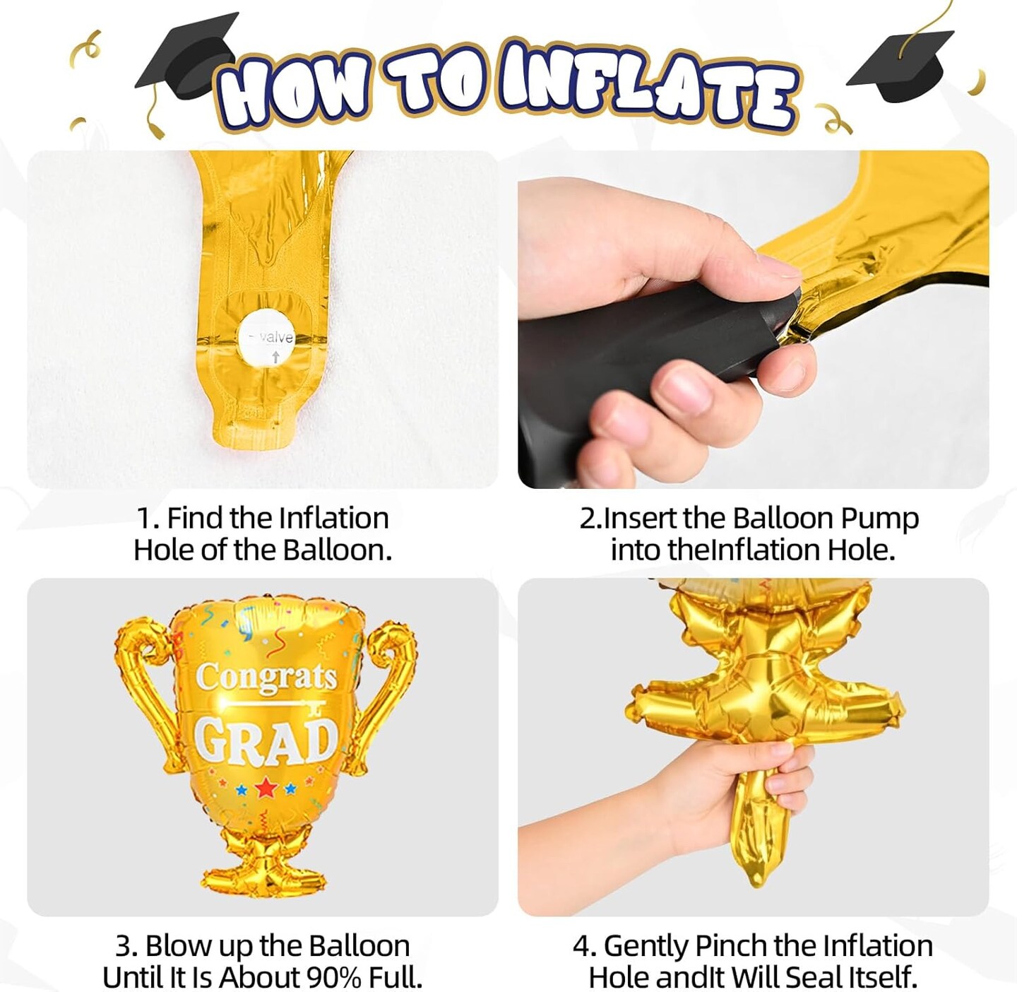 36Pcs Blue and Gold Graduation Balloons 2026 - Navy and Gold Latex Set with Trophy & Star Foil Balloons - Class of 2026 Congrats Grad Party Supplies for College and High School