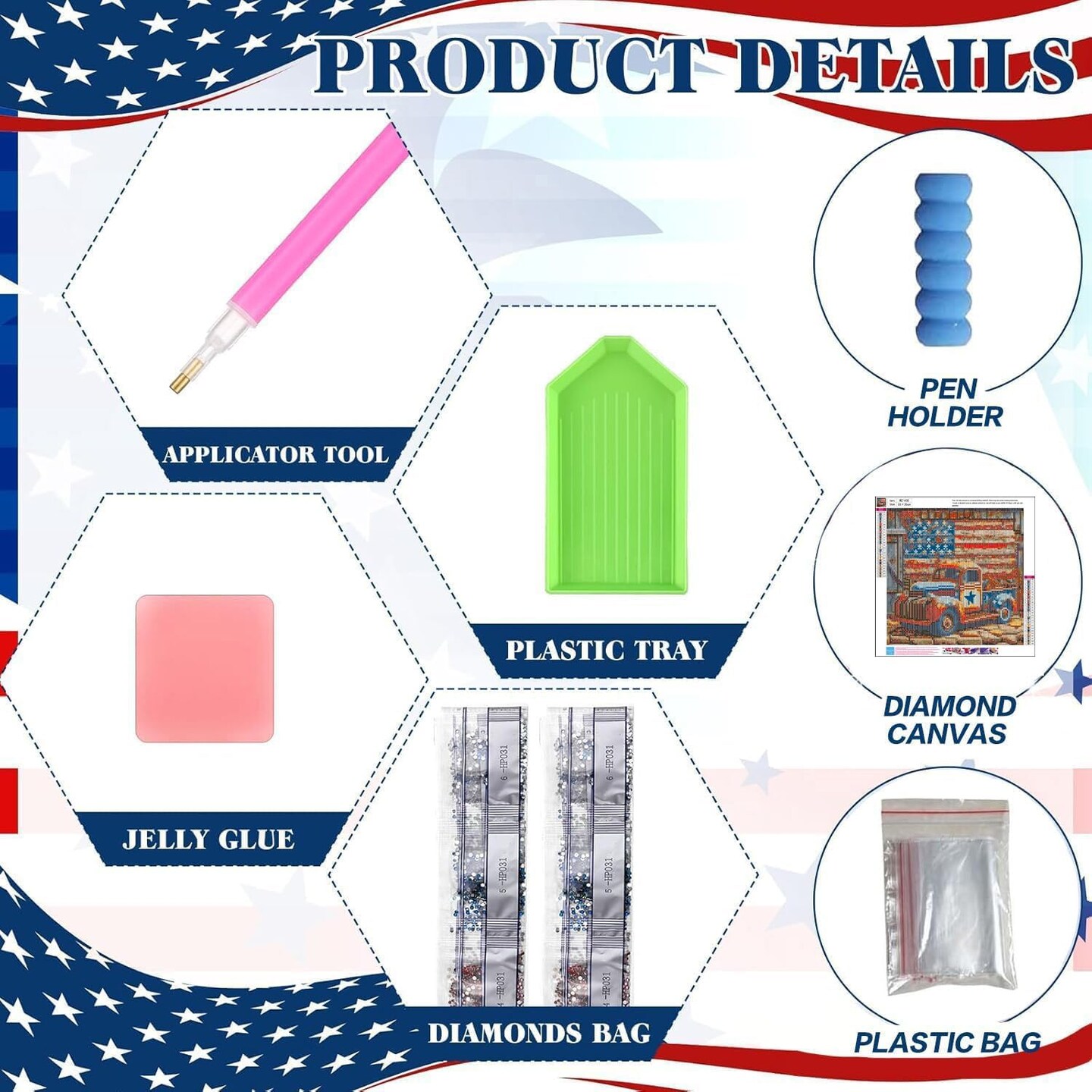 3 Pack 4th of July Patriotic Diamond Painting Kits for Adults Beginners – 5D Full Drill DIY Gem Art 14x14 Inch USA Independence Day Wall Decor Craft Set