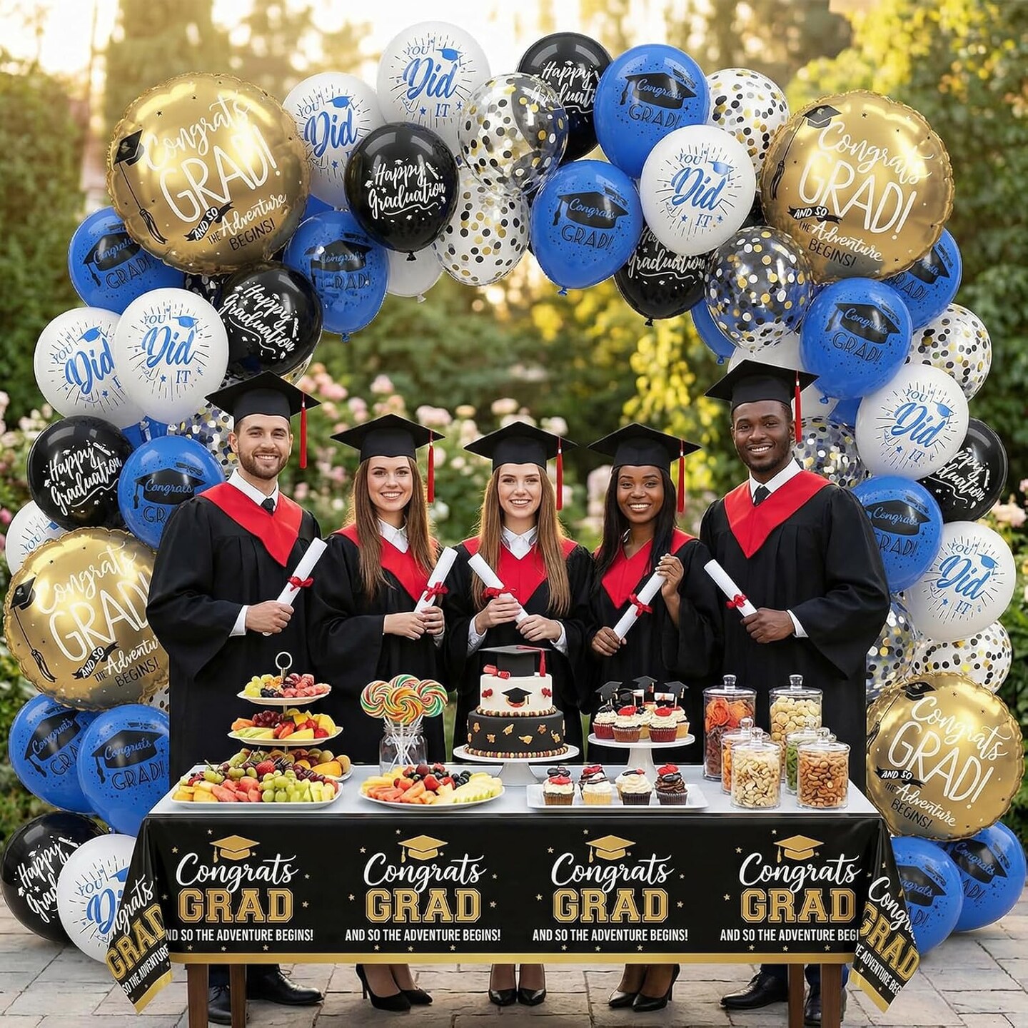 32Pcs Blue and Black Graduation Balloons 2026 - Navy, Black & White Latex Set with Confetti and Mylar Balloons - Class of 2026 Congrats Grad Party Decorations for High School and College