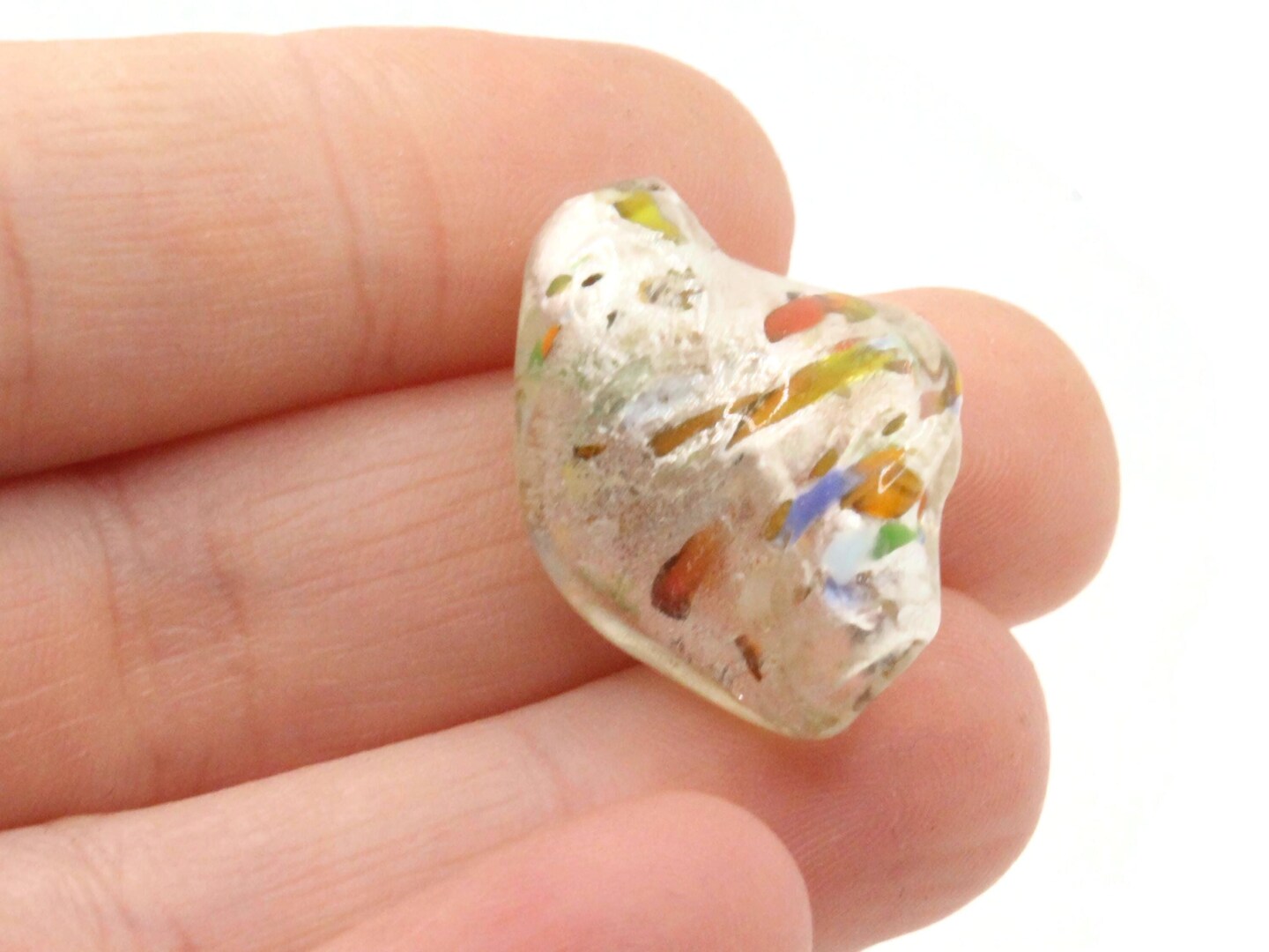 4 25mm Clear with Rainbow Speckles Lampwork Glass Flat Oval Twist Beads