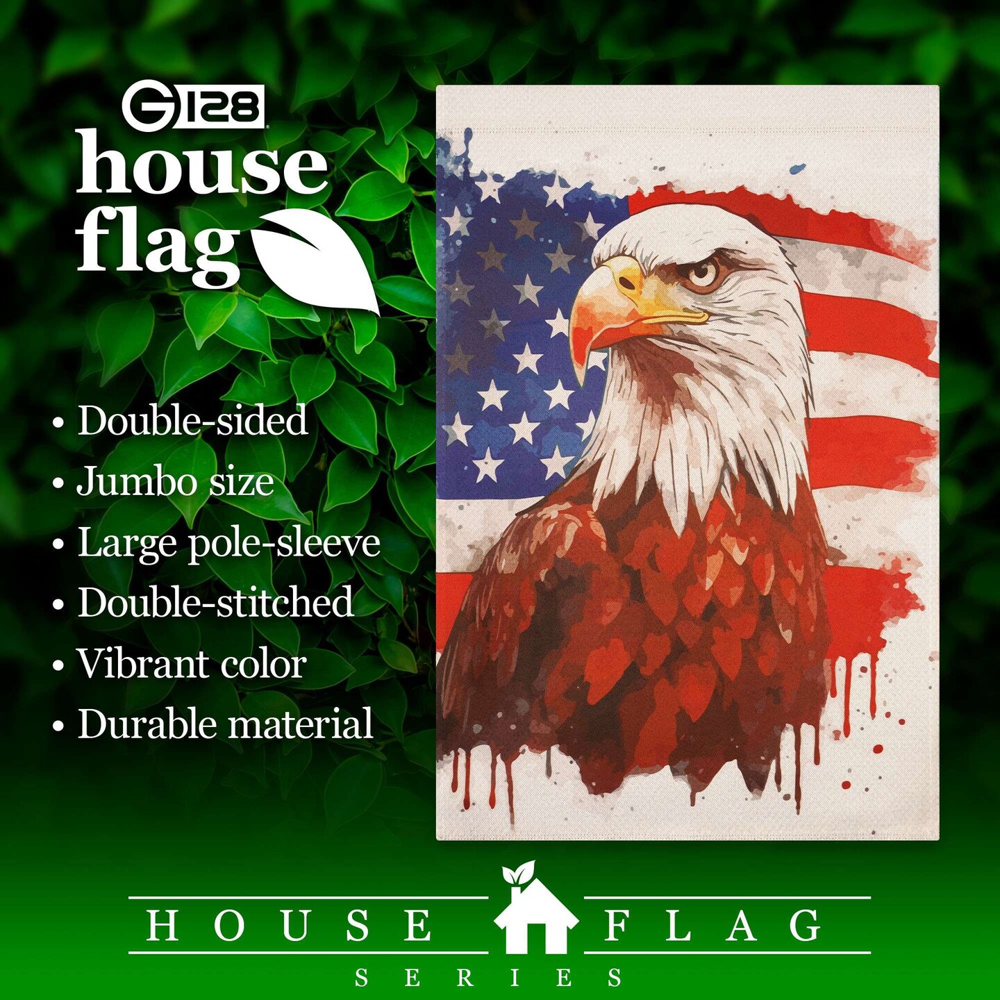 G128 Patriotic Bald Eagle Printed 28x40 In House Flag Double Sided Independence Day Yard Garden Lawn Decoration