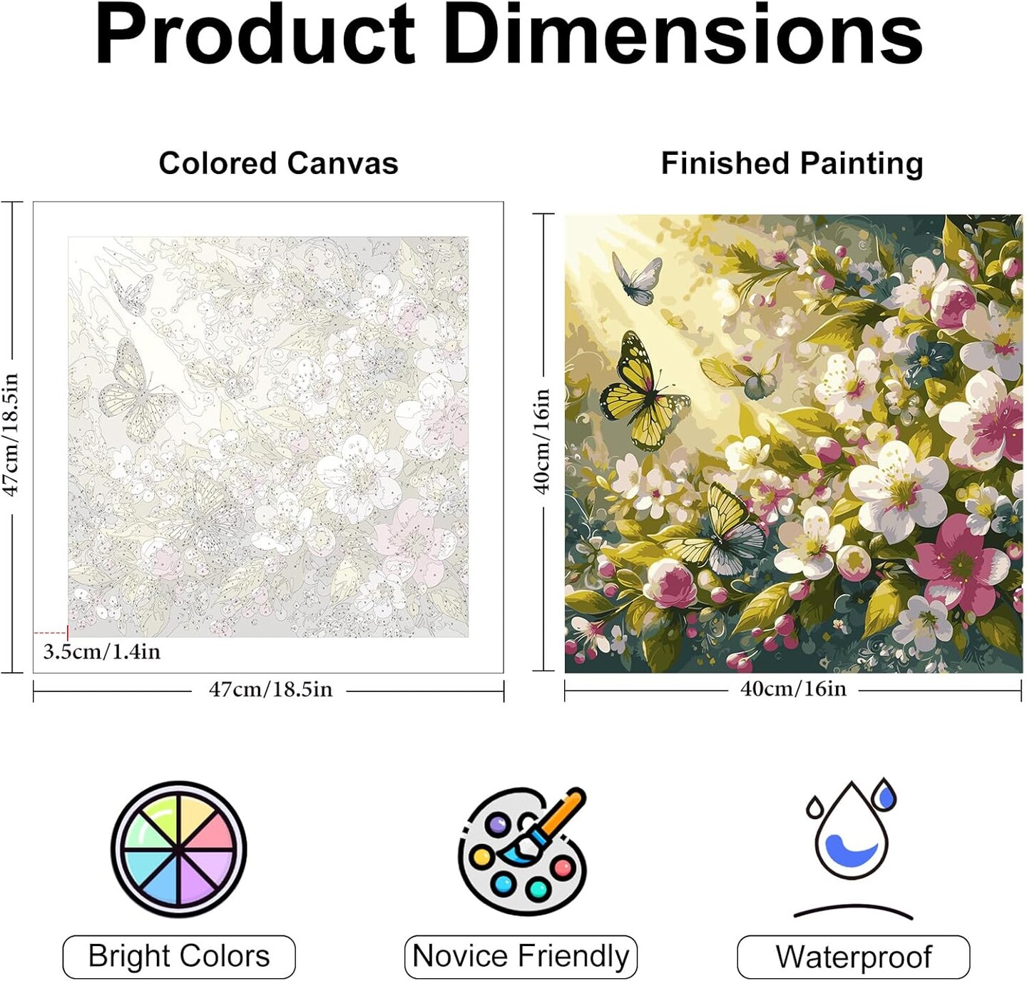 Paint by Numbers Kit for Adults Beginner, Flowers Butterfly Adult Paint by Number Kits on Canvas, Colorful Flowers DIY Acrylic Oil Number Painting Kits for Home Decor Gift 16&#x22;x16&#x22;