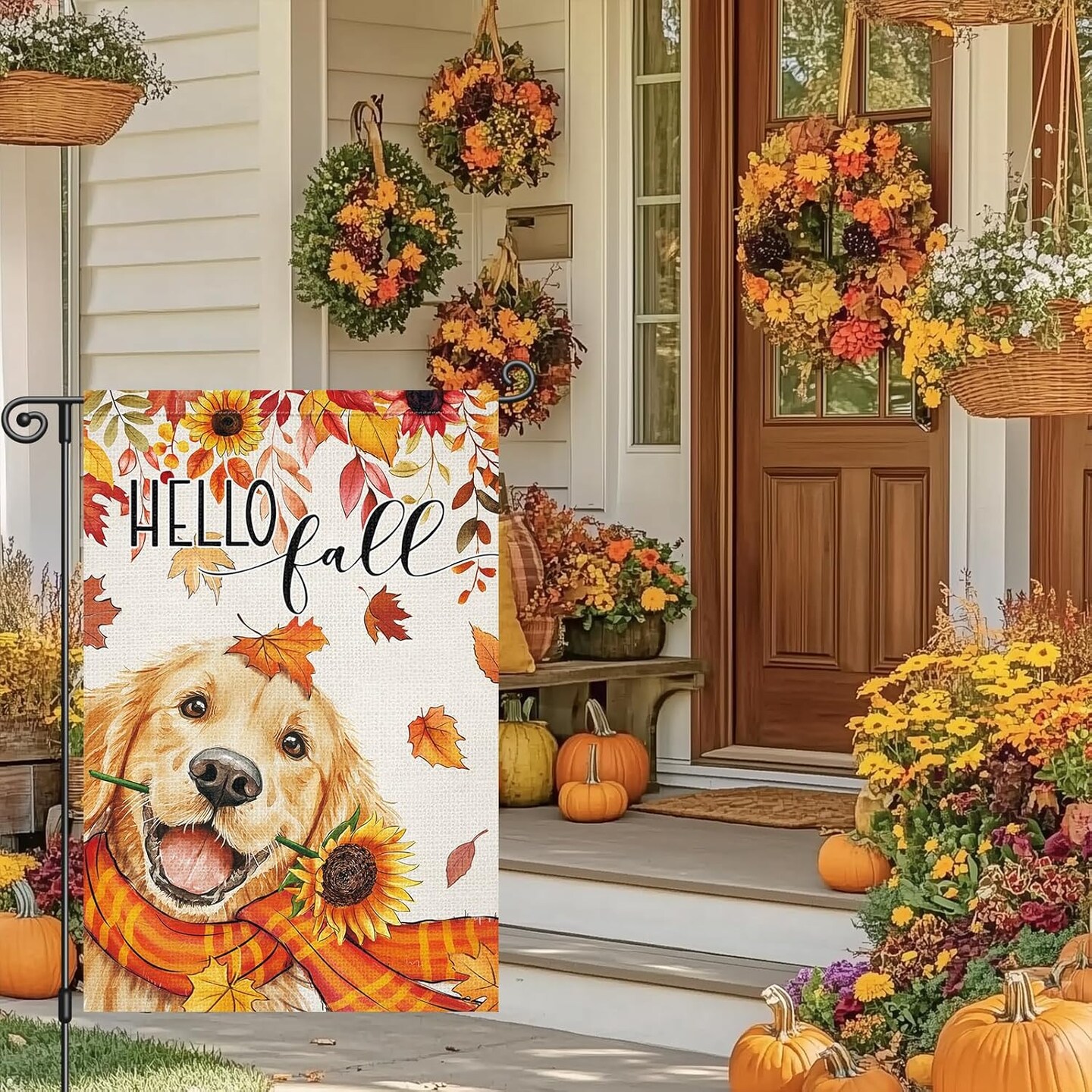 12x18 Inch - Hello Fall Garden Yard Flag Golden Retriever Dog(Fall )