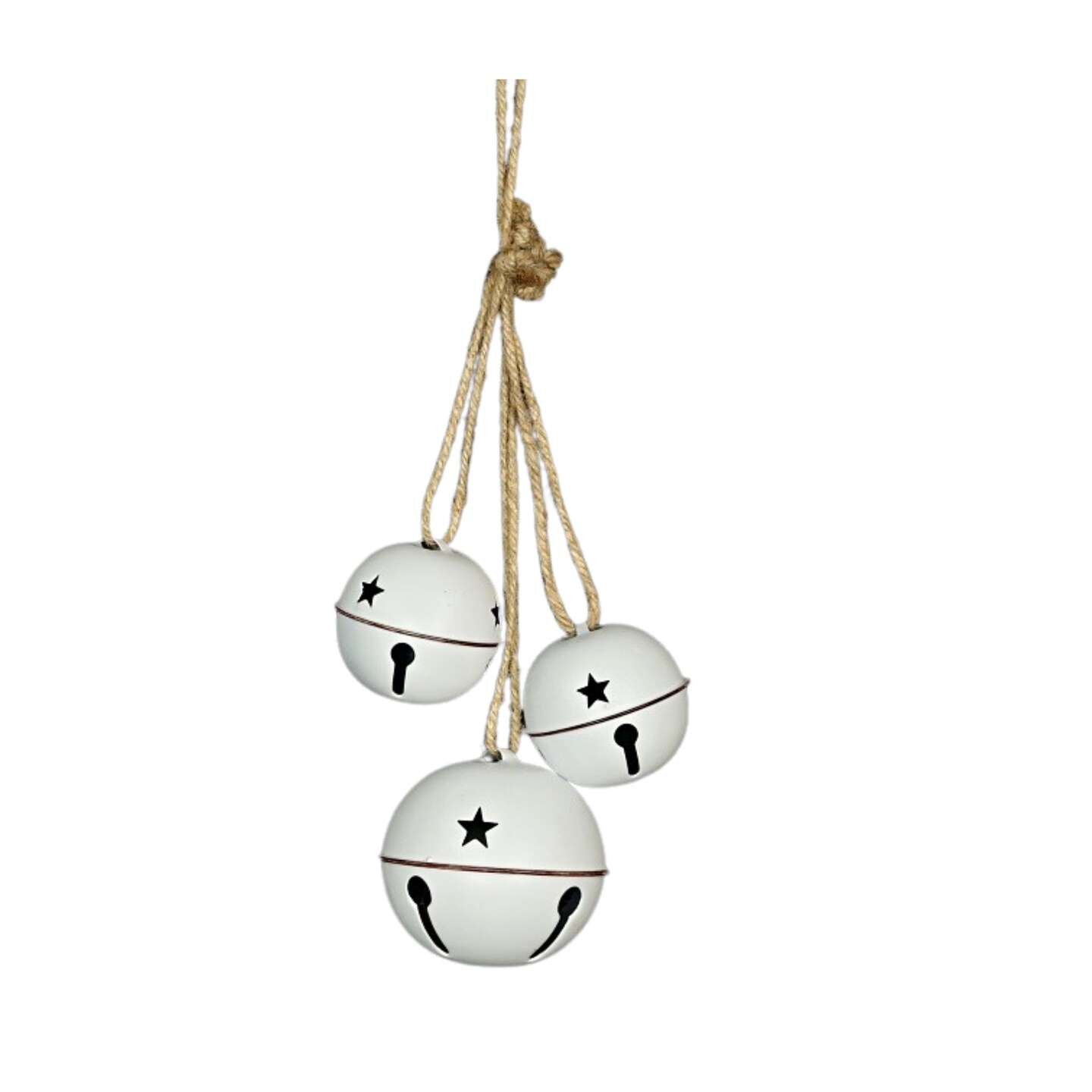 White Metal Jingle Bell Cluster with Rope &#x2013; Rustic Farmhouse Christmas Door Hanger