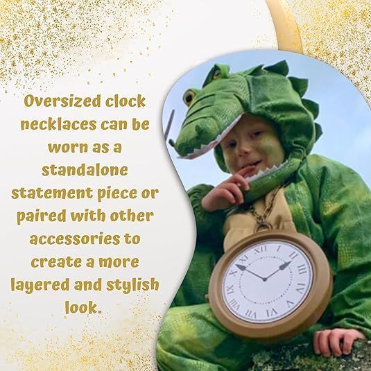 4E&#x27;s Novelty Jumbo Clock Necklace 8&#x22; &#x2013; Large Gold Clock Chain for White Rabbit Alice in Wonderland Costume, Oversized Rapper Bling Necklace, Big Pocket Watch Prop for Parties &#x26; Dress Up