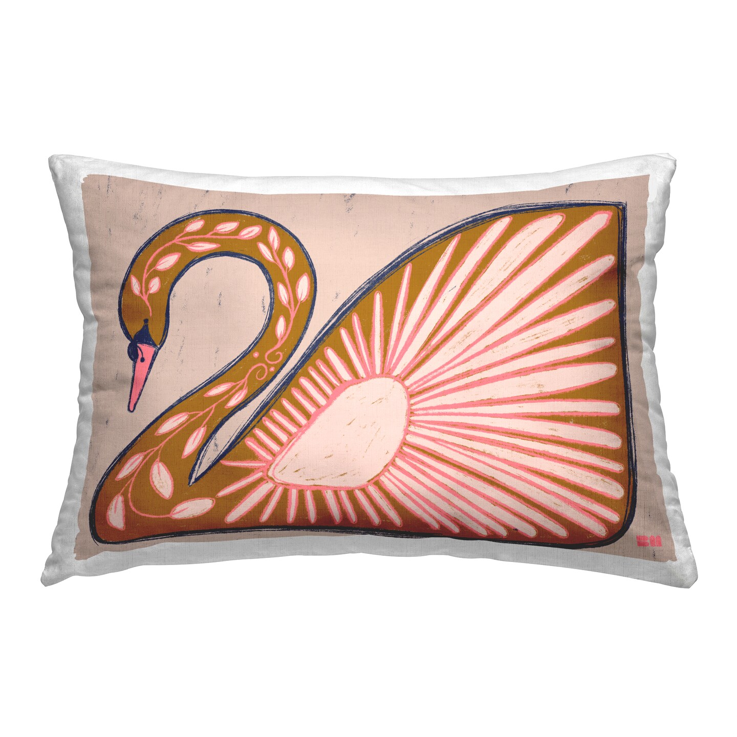 Stupell Industries Boho Floral Swan Indoor Pillow, 14 x 7 x 20