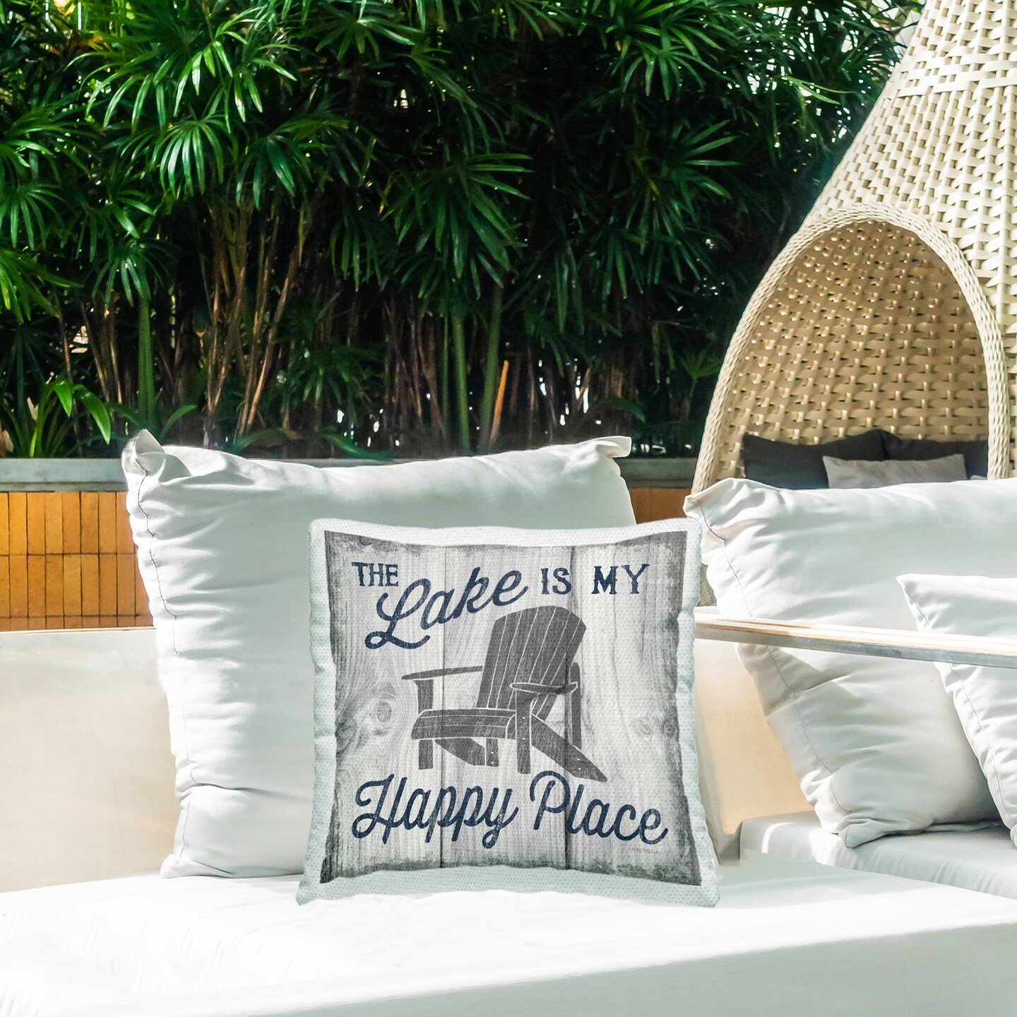 Stupell Industries Lake Is My Happy Place Phrase Outdoor Pillow, 18 x 7 x 18