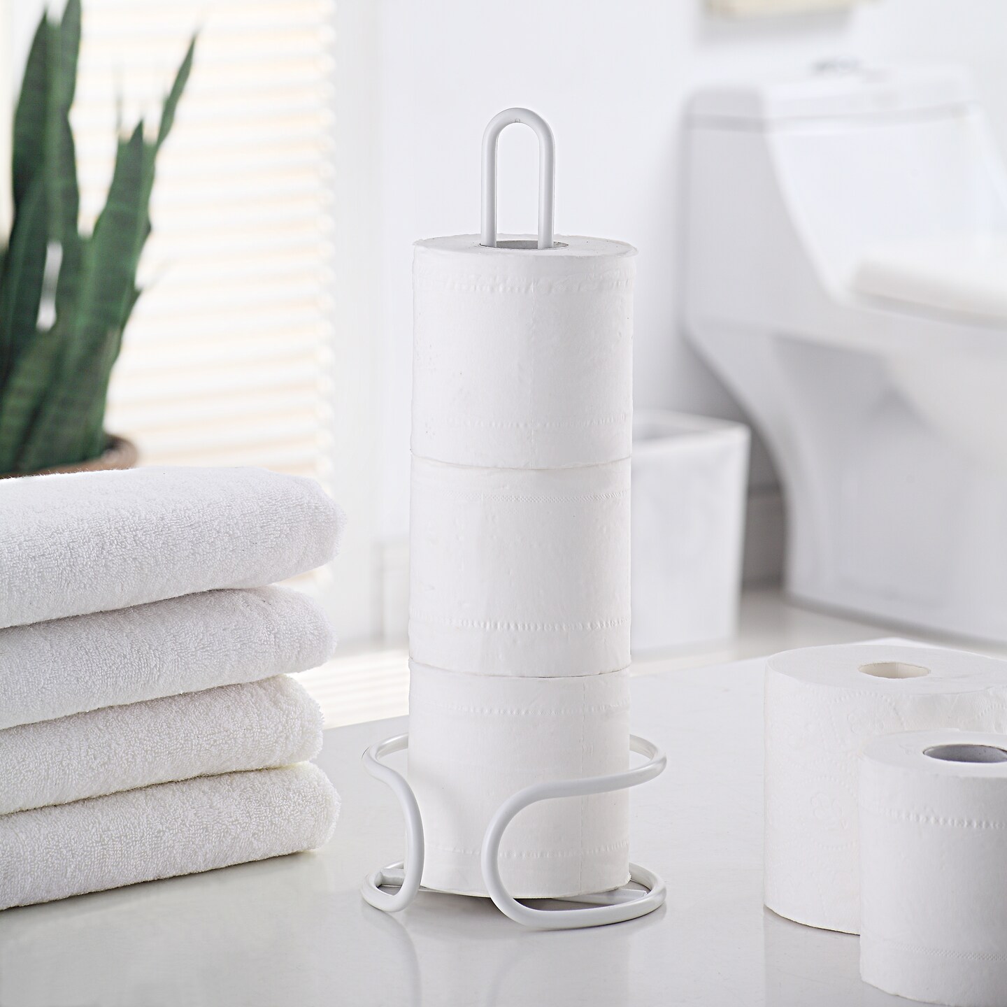 Heavy Gauge Toilet Paper Holder Stand &#x2013; Freestanding Tissue Roll Storage for 3 Rolls