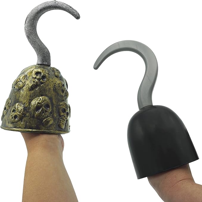 4E's Novelty Pirate Hook Hand 2 Pack – 8" Captain Hook Costume Accessories for Adults & Kids, Pirate Dress Up Props for Halloween, Jack Sparrow & Renaissance Cosplay, Pirate Party Supplies