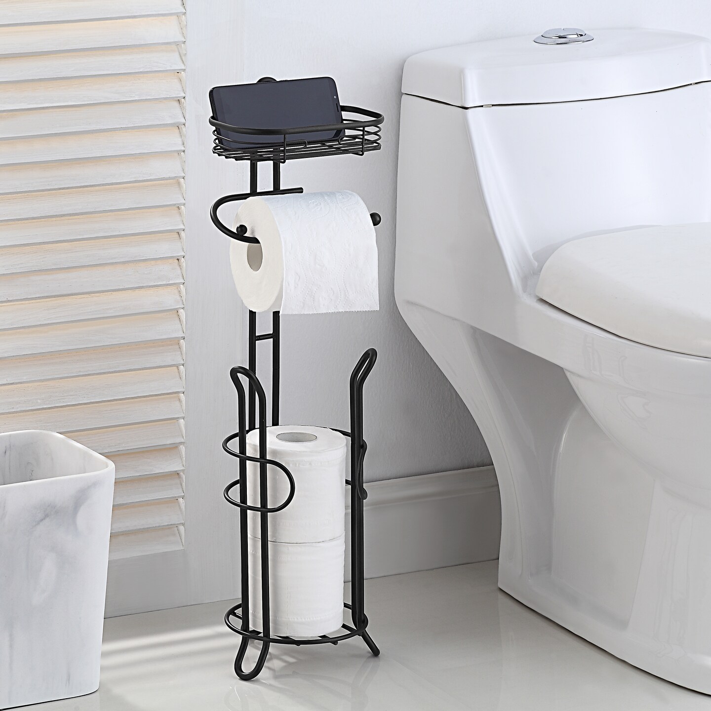 Bathroom Heavyweight Toilet Tissue Paper Roll Storage Holder Stand with Reserve and Shelve