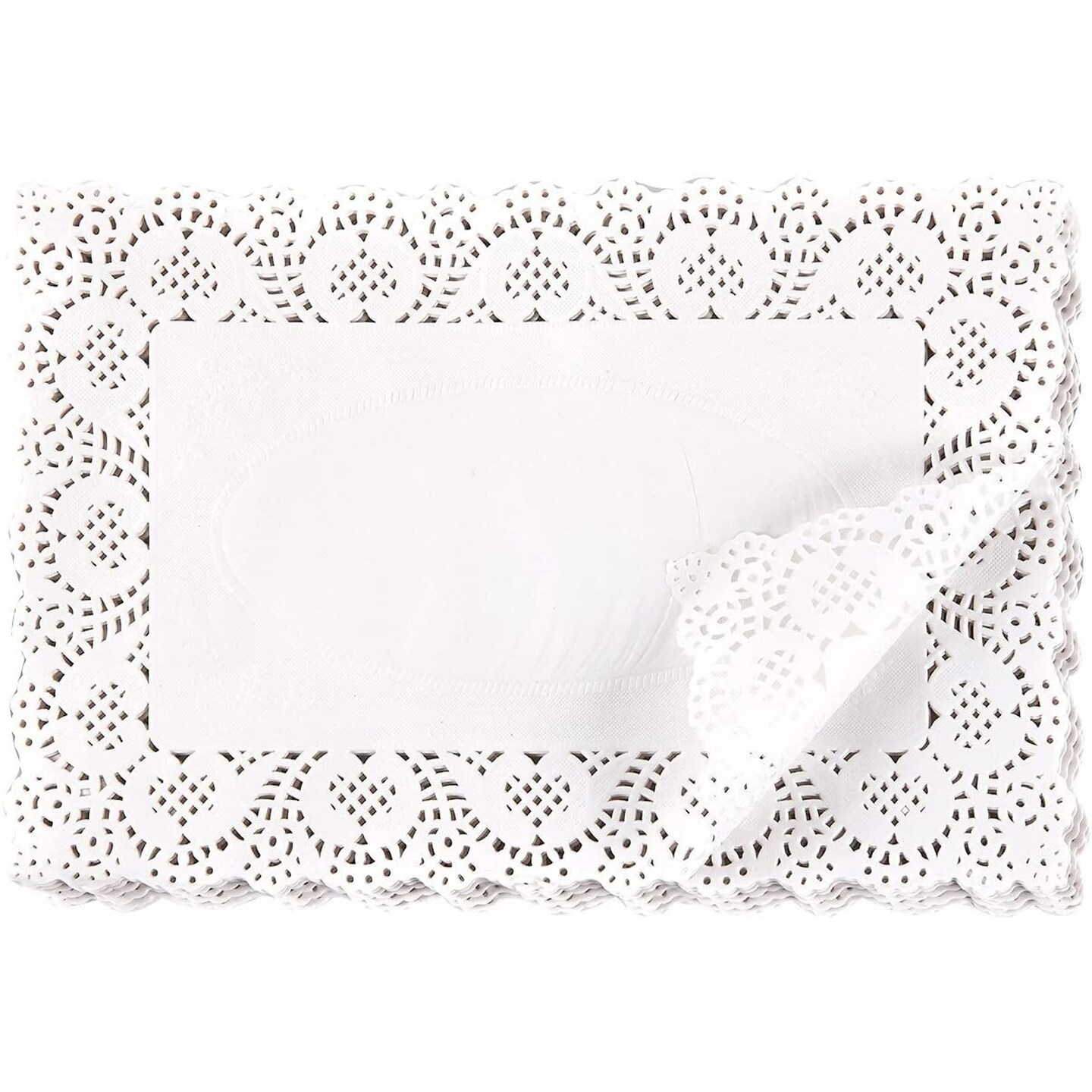 Juvale 200 Pack Paper Doilies, 11.7 x 7.3 Inches, Rectangular Tabletop Decorations for Wedding, Valentine&#x27;s Day, Anniversary, Romantic Dates (White)
