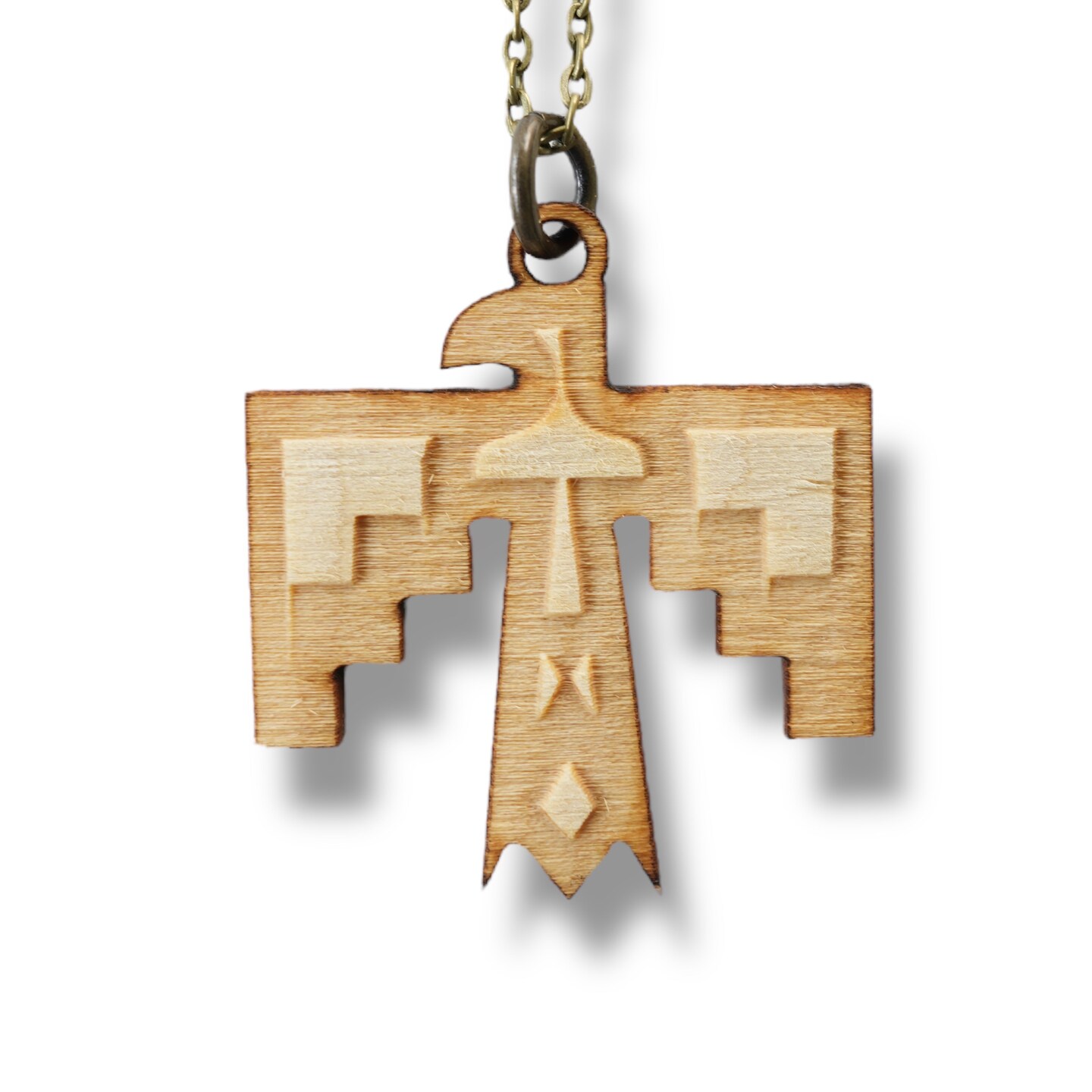 Necklace - Thunderbird Native American - Snake and Cable Link chains - Birch wood