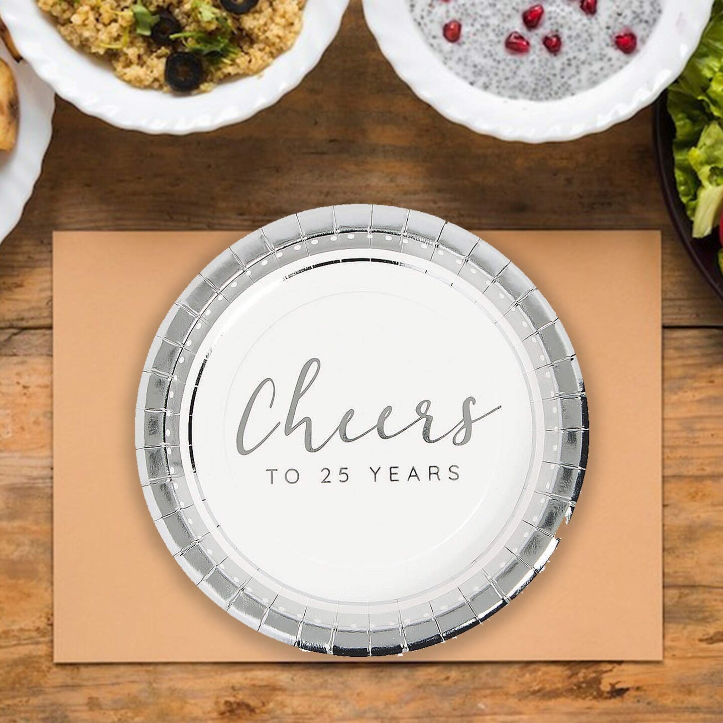 24 Ct Silver Anniversary Paper Dessert Plates 25th Party Supplies Elegant 7"