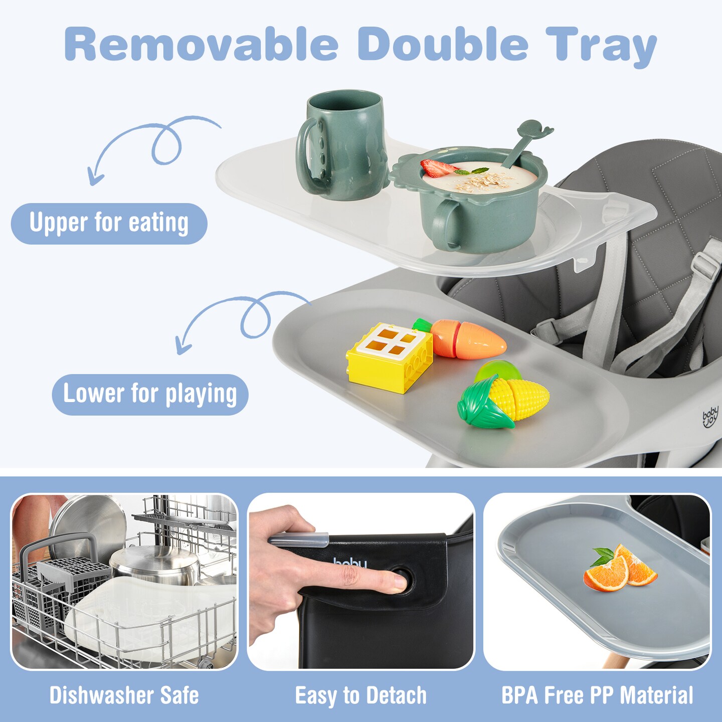 Costway 6-in-1 Convertible Wooden Baby Highchair Infant Feeding Chair with Removable Tray Black/Grey/Pink/White/Beige