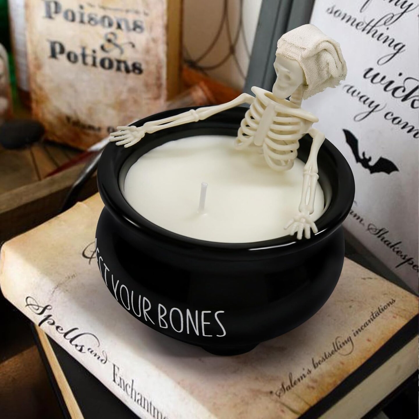 Vintage Halloween Skeleton Candles – Cute Gothic Decor for Table, Mantel & Indoor Party Centerpieces