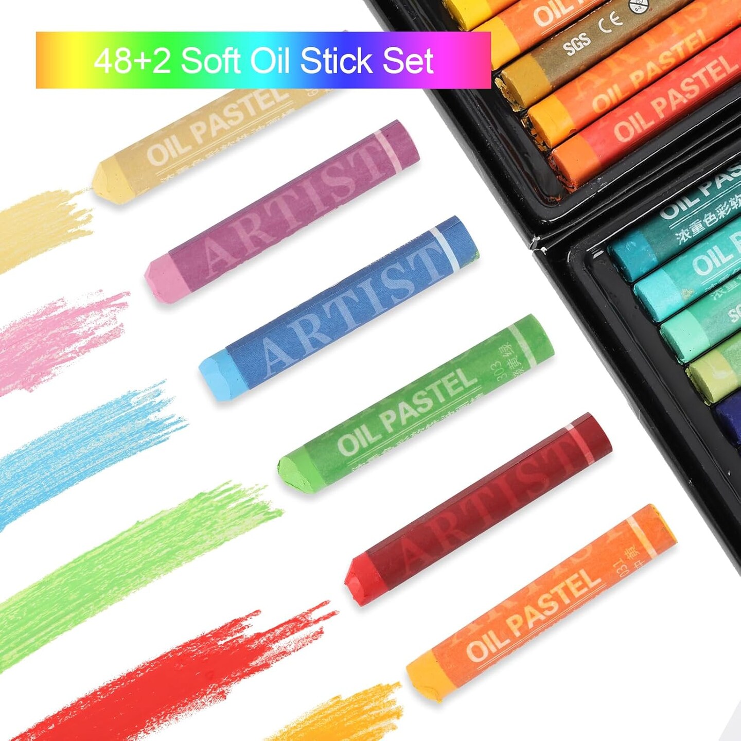 Oil Pastels for Artists, 48 Colors Soft Oil Stick Set with Bright Colors and Delicate Texture, Great Blending and Layering, Comes with Diy Tool Kit, Ideal for Art/Craft/Coloring and Sketching