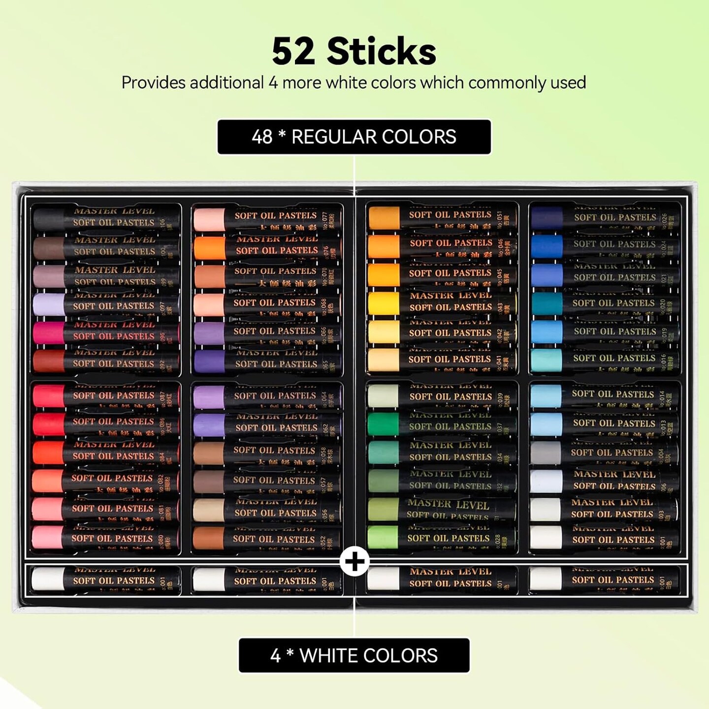 Professional Oil Pastels, 48 Vibrant Colors Plus 4 White, Set of 52, Creamy and Pigmented Artist Soft Oil Pastels for Blending, Layering &#x26; Shading