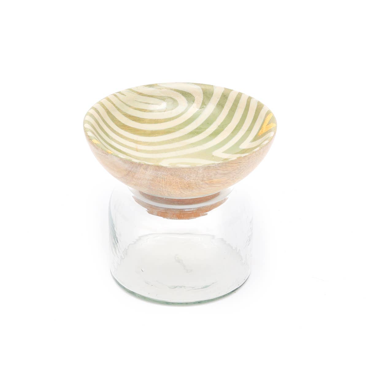 Glass Nut Jar with Wooden Bowl-Shaped Lid &#x2013; Stylish Storage for Nuts and Snacks-350 ML