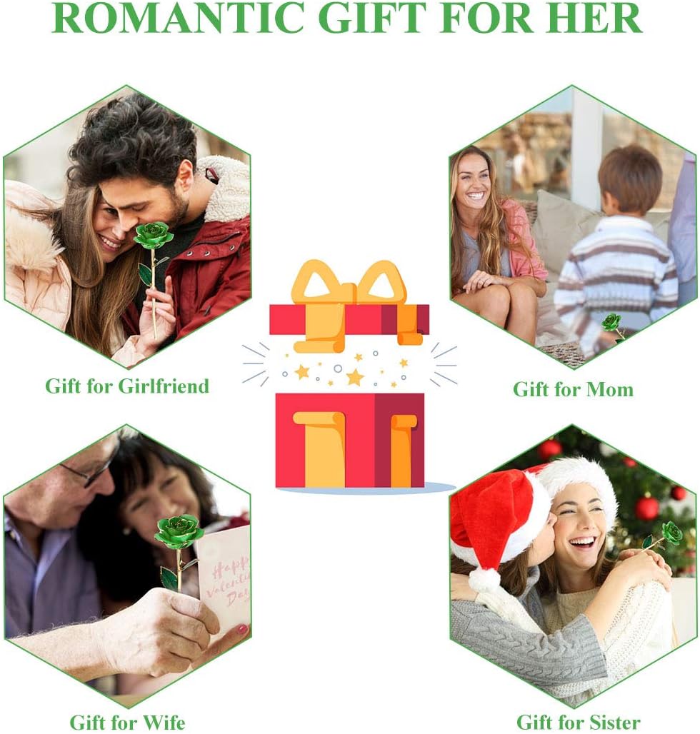 24K Green Rose for Her, Dipped Gold Rose Love Real Golden Plated Preserved Eternal Flower with Rose Stand Present for Wife/Mom/Grandma (Green)