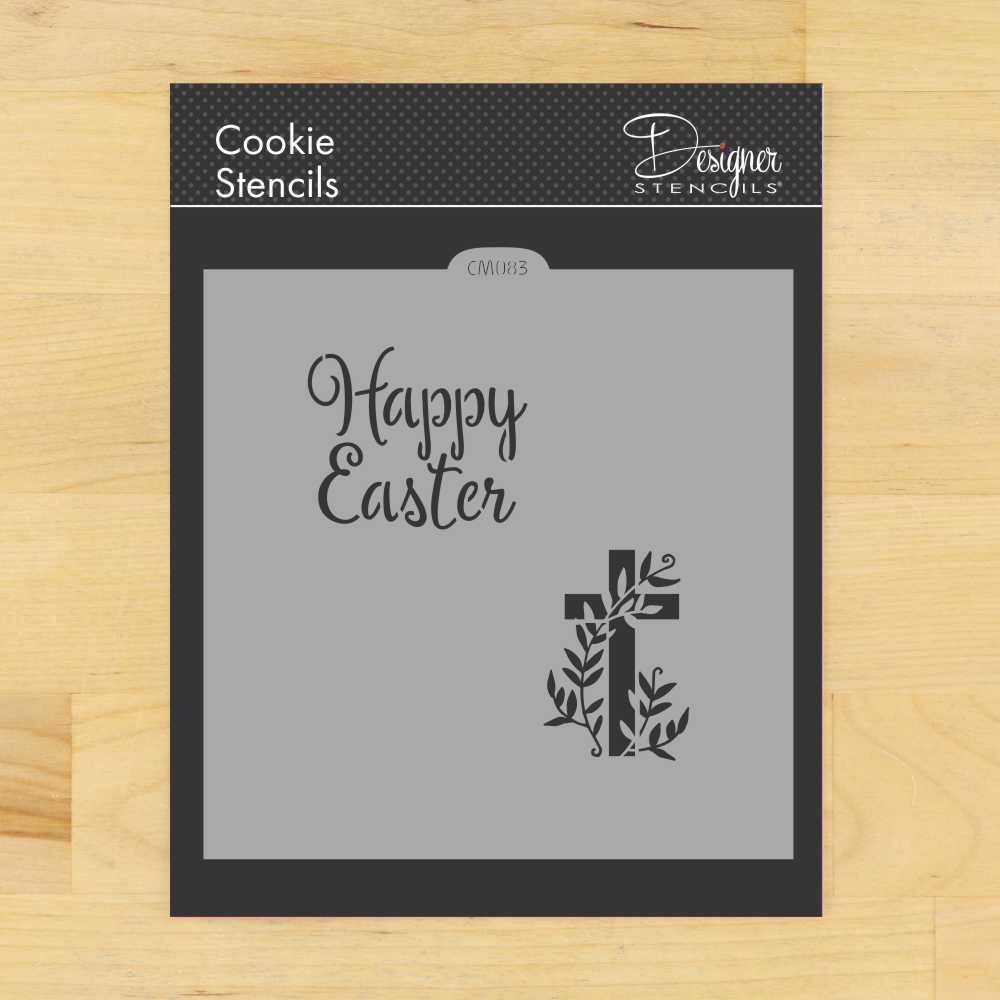 Happy Easter Cookie &#x26; Craft Stencil | CM083 by Designer Stencils | Cookie Decorating Tools | Baking Stencils for Royal Icing, Airbrush, Dusting Powder | Craft Stencils for Canvas, Paper, Wood | Reusable Food Grade Stencil