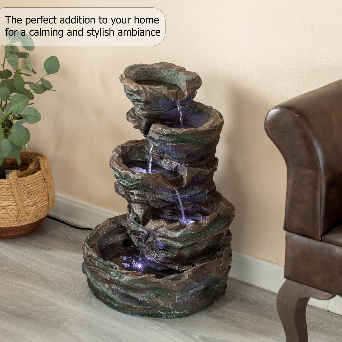 Gardenised Water Fountain with LED Light for Indoor and Outdoor Accent with Soothing Waterfall Sound Ideal for Home Office Patio Backyard Deck Porch Balcony and Tabletop Display, Forest Falls