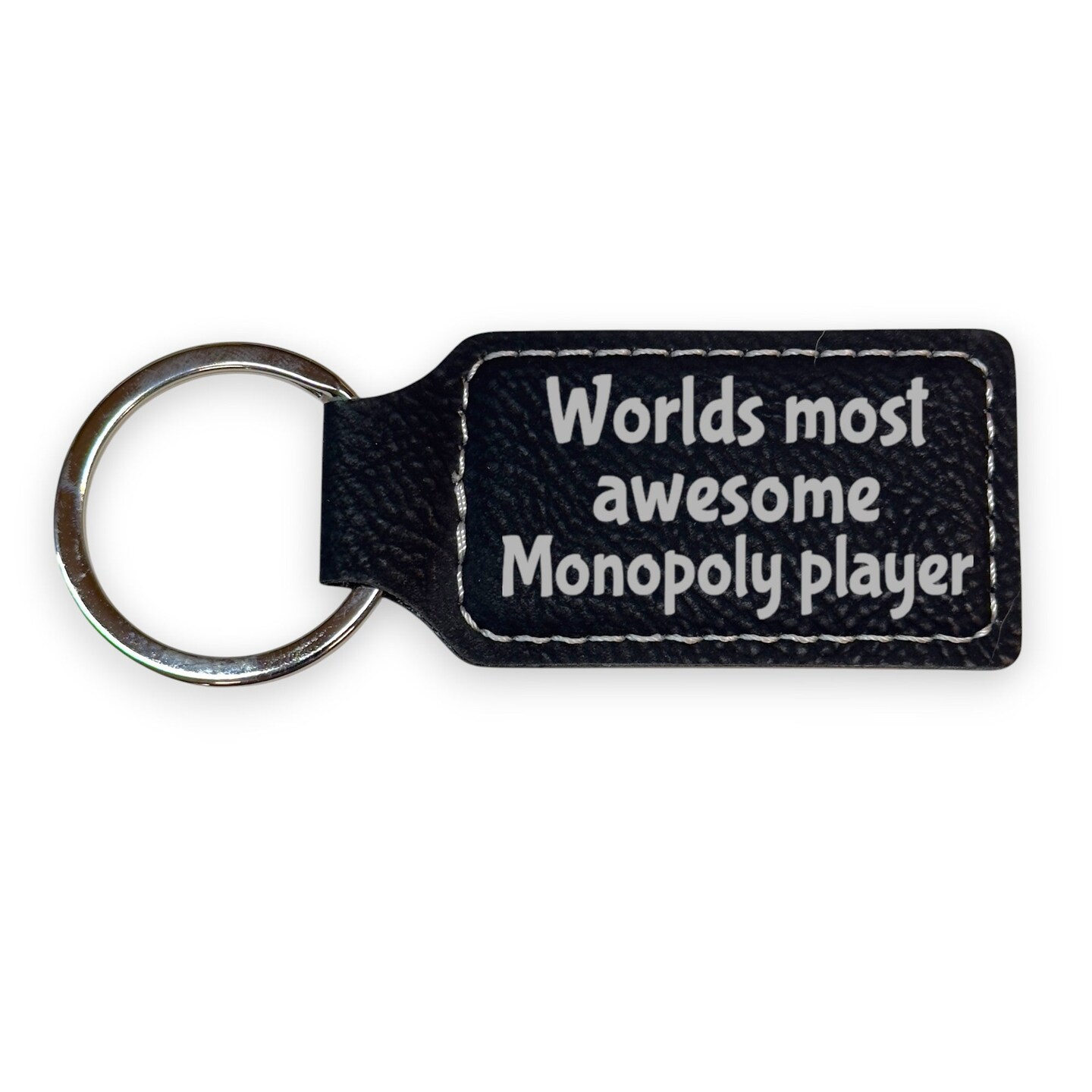 Keychain - Rectangle - Worlds Most awesome Monopoly Player - Leather