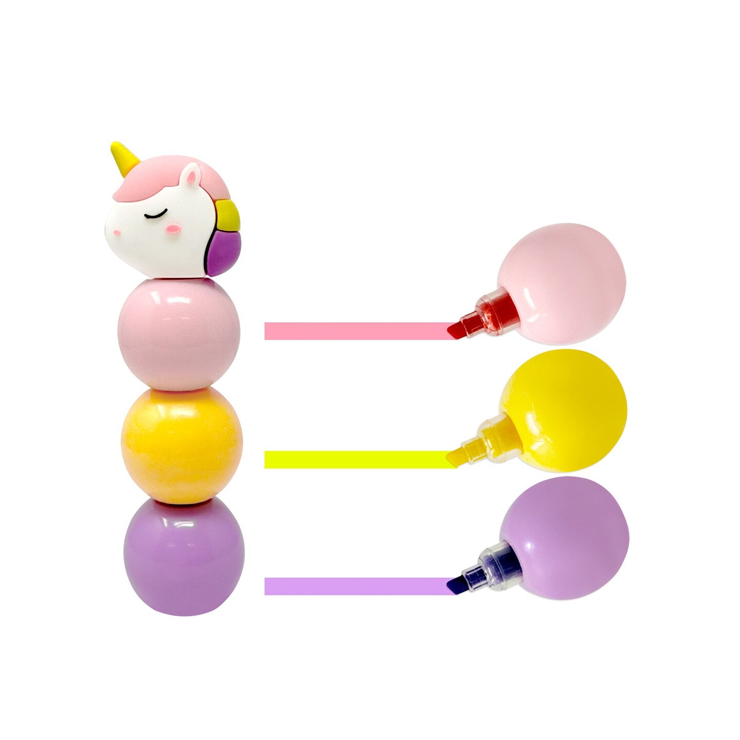 Wrapables Mini Stackable Highlighters, Cute Multi-color Markers, Unicorn