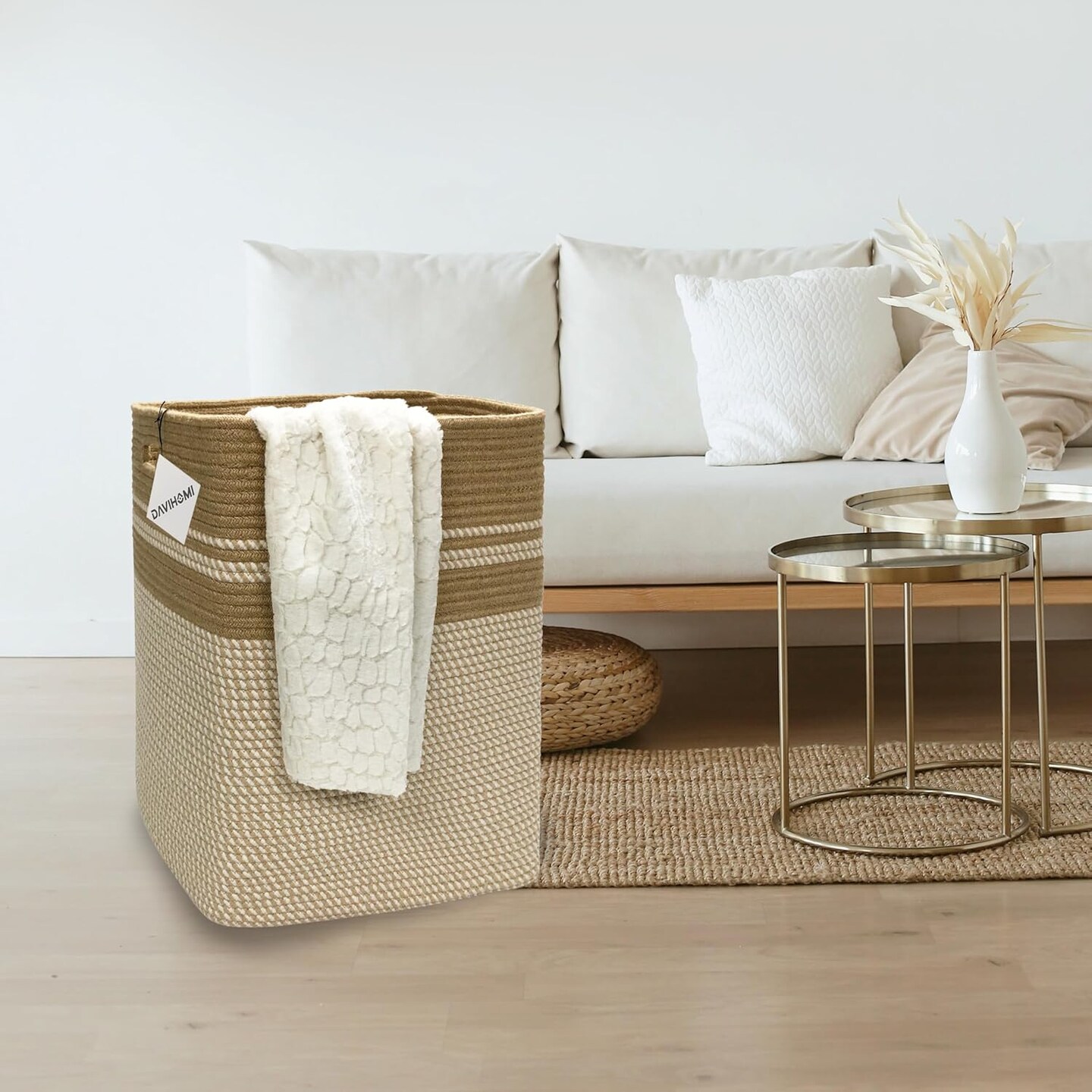 Laundry Hamper, Laundry Basket, Collapsible Cotton Rope Basket, Tall Woven Storage Basket