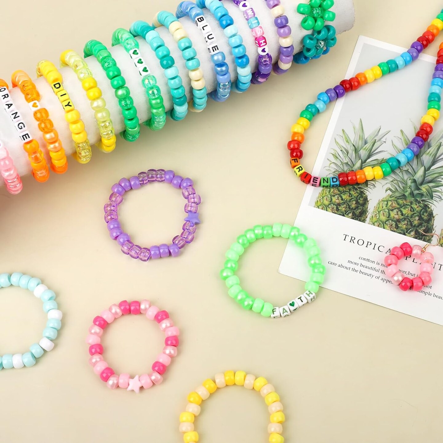 4022 Pcs Pony Beads for Friendship Bracelet Making Kit, 96 Colors 5 Boxes Friendship Bracelet Beads 6x9mm Rainbow Kandi Beads with 1000 Pcs Letter Beads for Jewelry Making