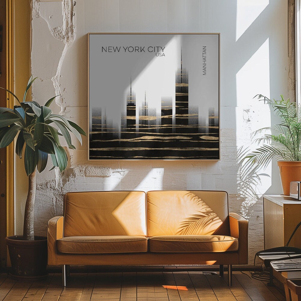 Urban Art NYC Skyline Square Canvas Art | Modern Home Wall Decor 24x24 Canvas - Corporate Office Art