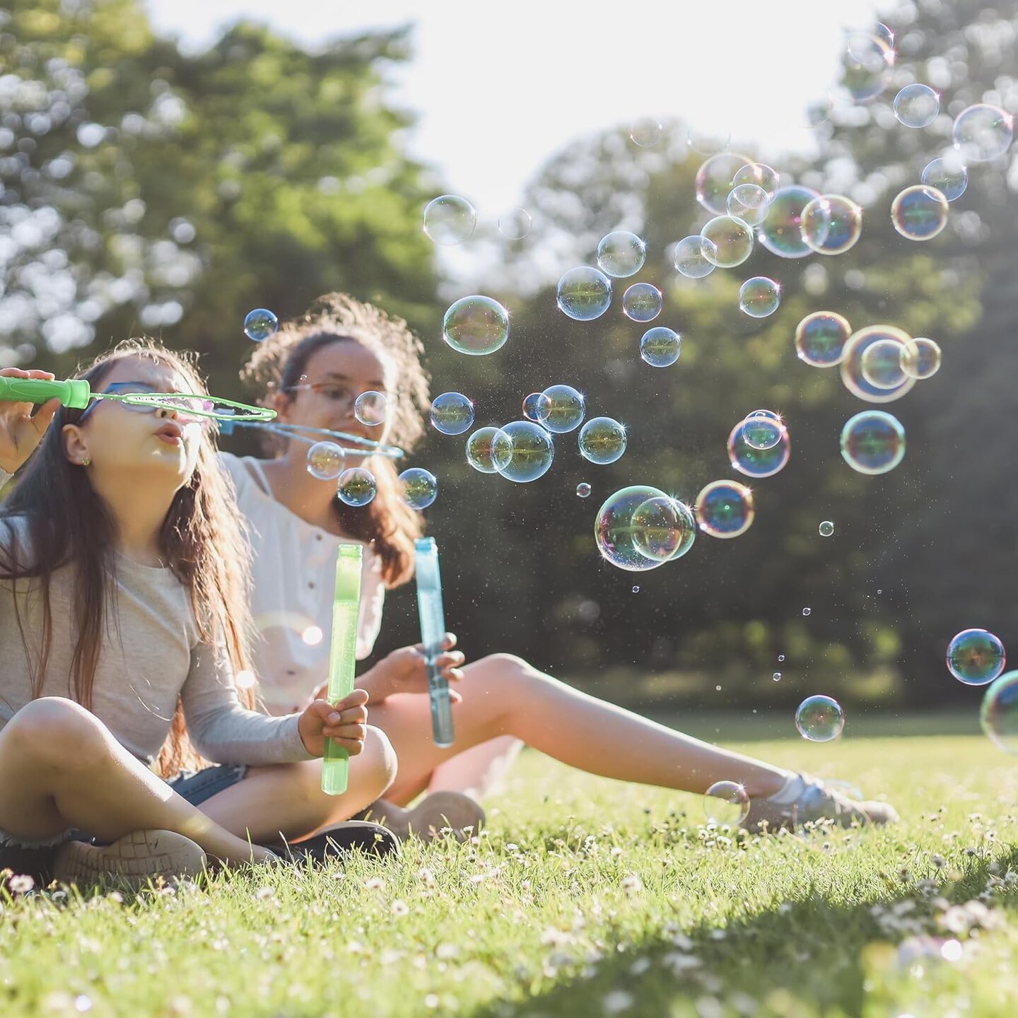 24Pcs Bubble Wands and Bubble Refills Solution for Easter, Pool, Beach, Park, Summer BBQ Party, Birthday Party Fovor Toy for Kids