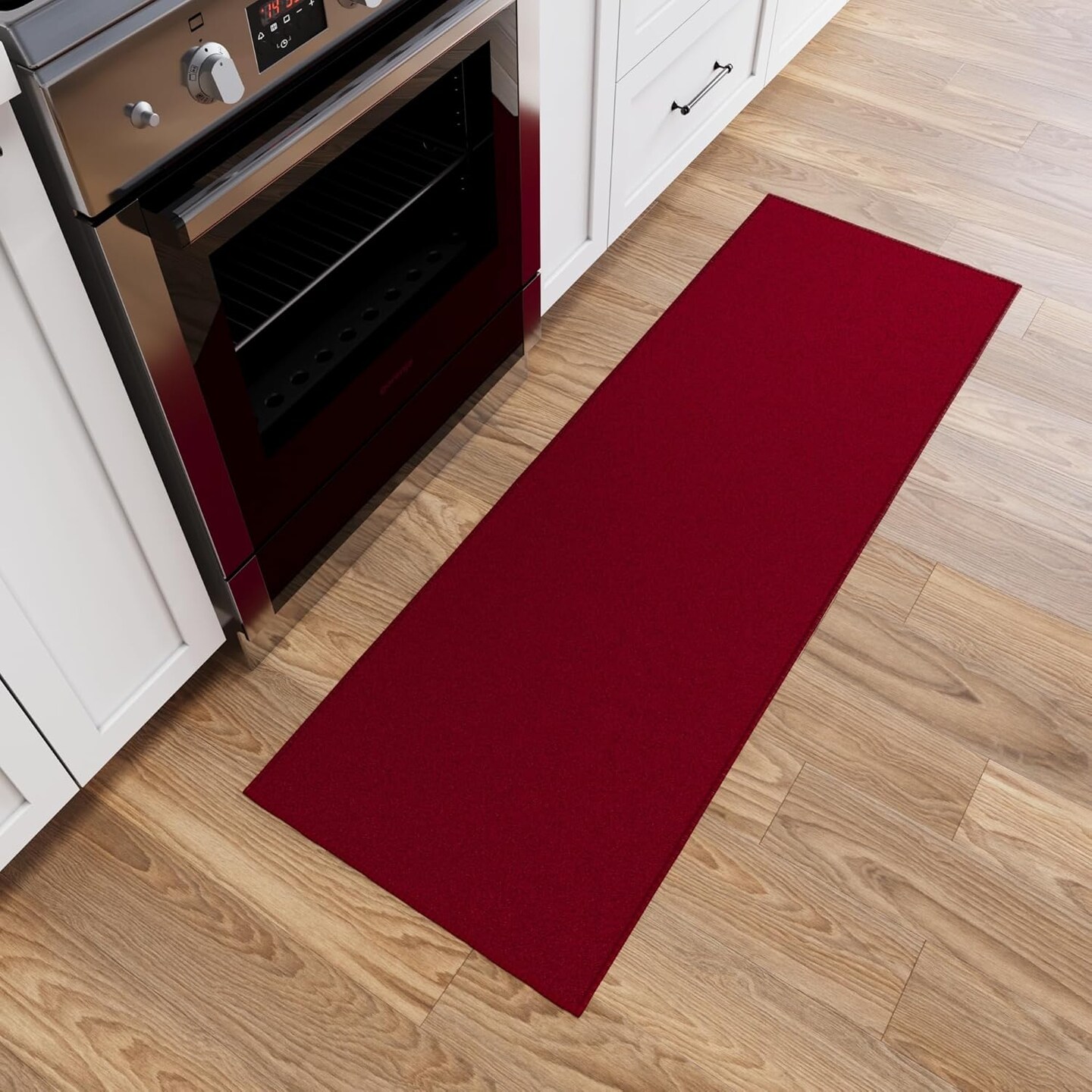 Machine Washable Modern Solid Design Non-Slip Rubberback 2x5 Traditional Runner Rug for Hallway, Kitchen, Bedroom, Entryway, 20&#x22; x 59&#x22;, Red