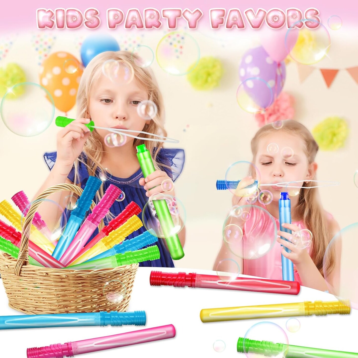 24 Pack 14&#x27;&#x27; Bubble Wands in 6 Colors, Big Bubble Wands with 24 Bubble Refill Solutions, Bubbles Party Favors