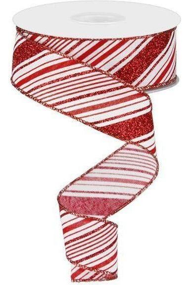 1.5&#x22; Diagonal Stripes Ribbon: Red (10 Yards)