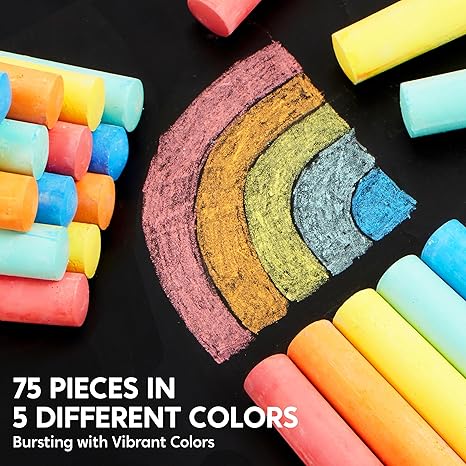 75 Pcs Sidewalk Chalk Set in 15 Packs, 5 Colors, Non-Toxic Jumbo Washable Chalk for Toddlers 1-3, Painting for Outdoor Art, School Supplies, Classroom Must Haves