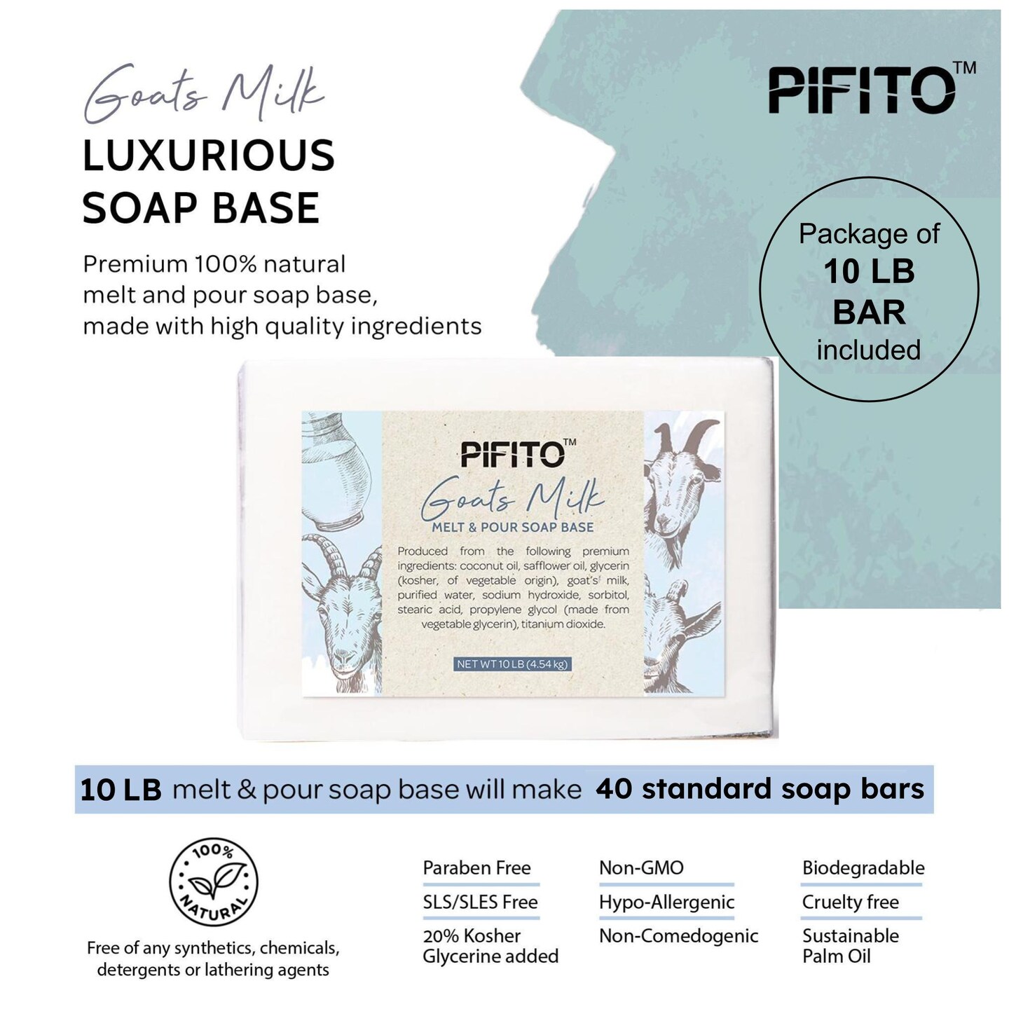 Pifito Goats Milk Melt and Pour Soap Base &#x2502; Bulk Premium 100% Natural Glycerin Soap Base &#x2502; Luxurious Soap Making Supplies