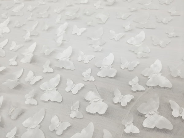 1 Yard Ivory 3D Butterfly Embroidered Mesh Tulle Fabric for Dress Decor