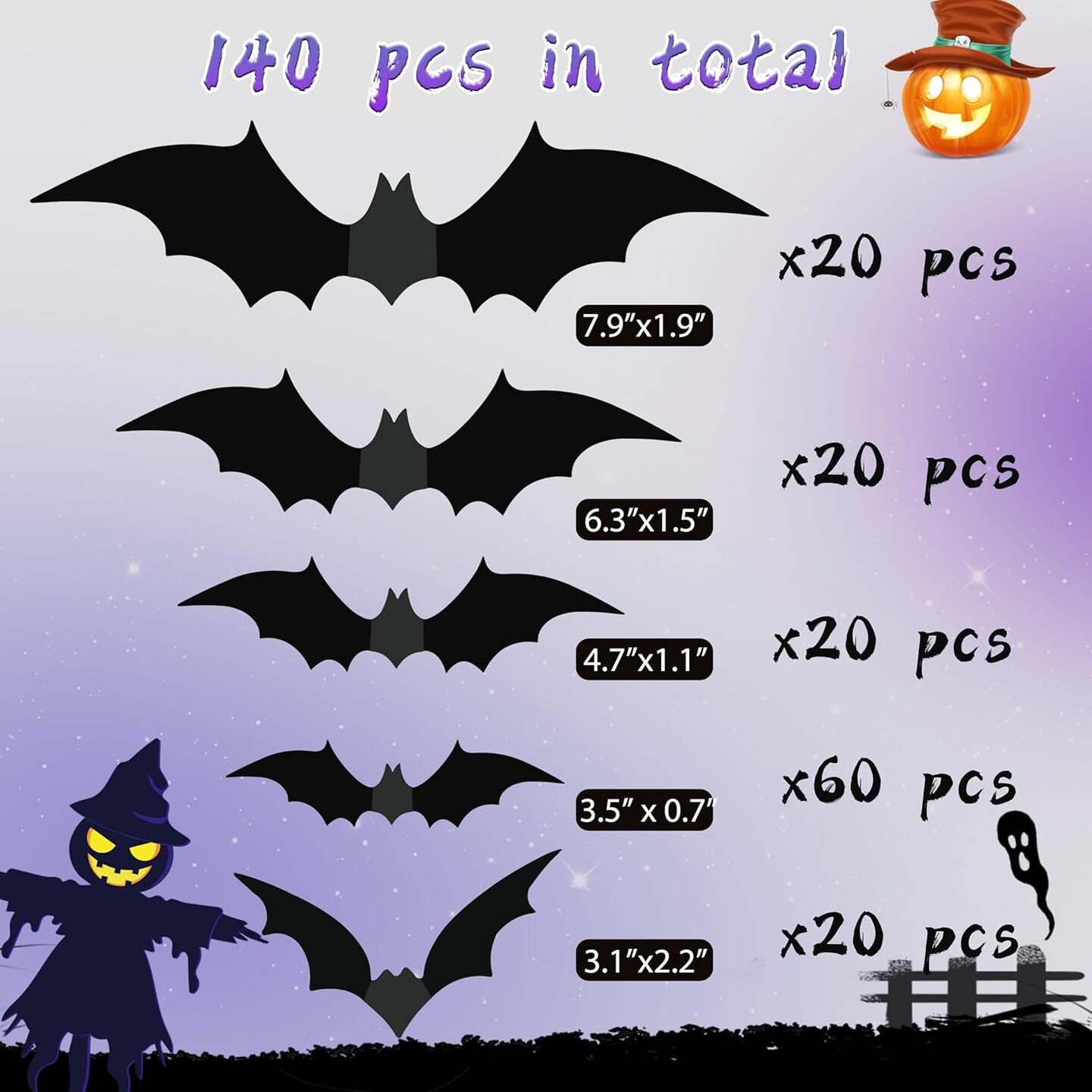 140PCS - alloween Party Supplies Hallween Decorations Bats Wall Decor