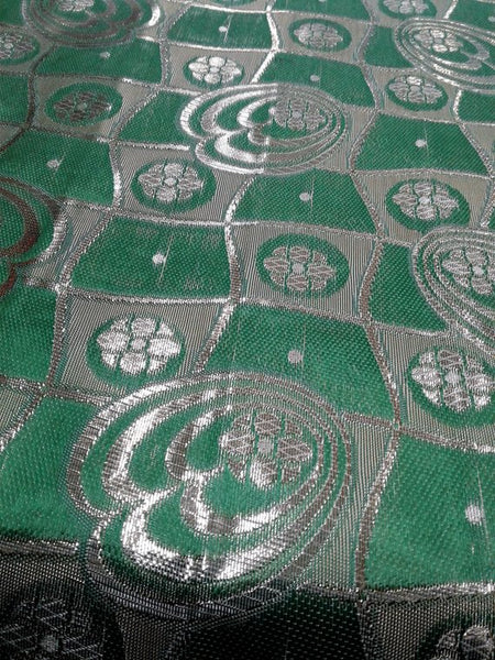 1 Yard Floral Metallic Jacquard Brocade Lime Green &#x26; Silver Fabric for Apparel Decor 60 Inch Width