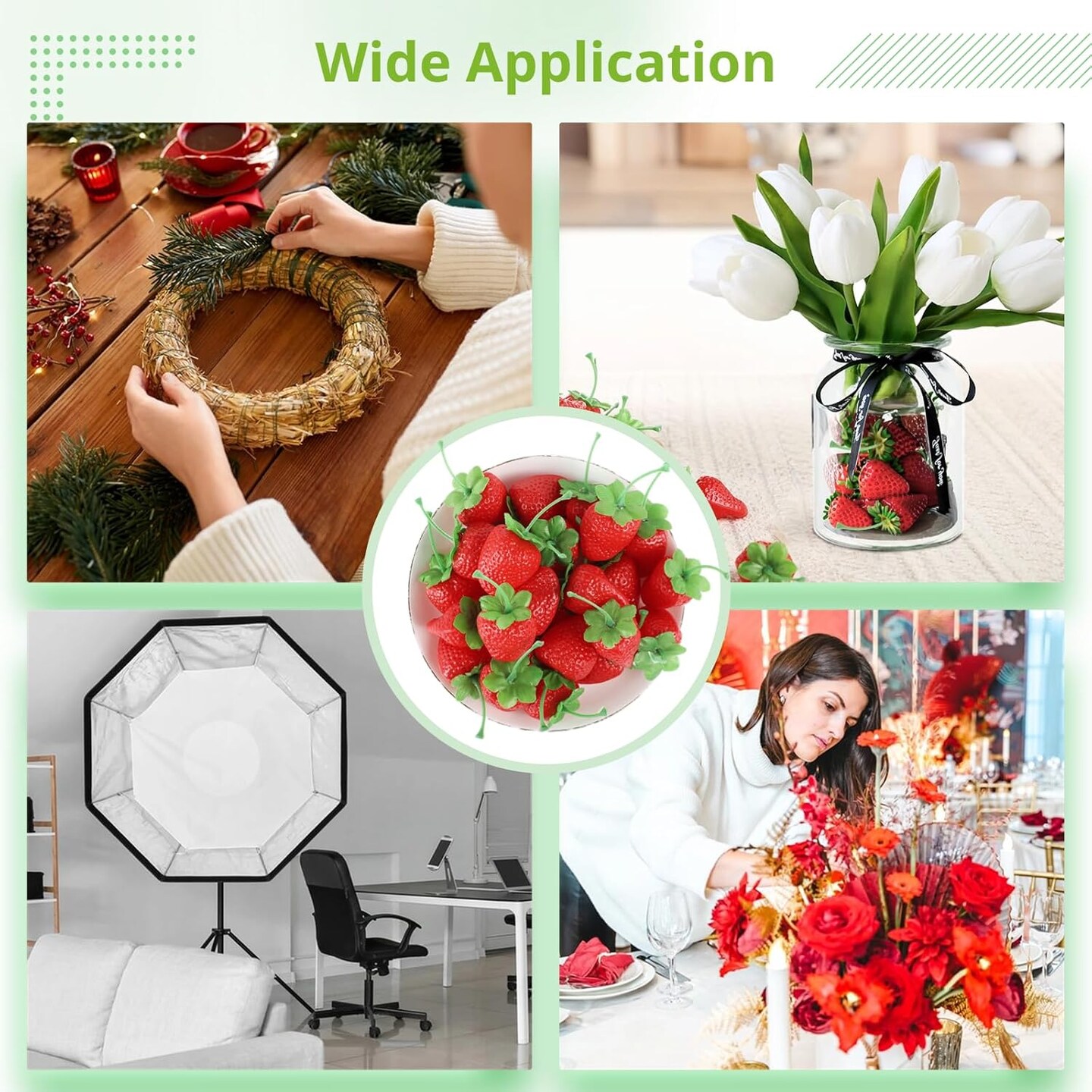 100 Pcs Fake Strawberries - 1.42" Artificial Faux Plastic Red Strawberries Decorations